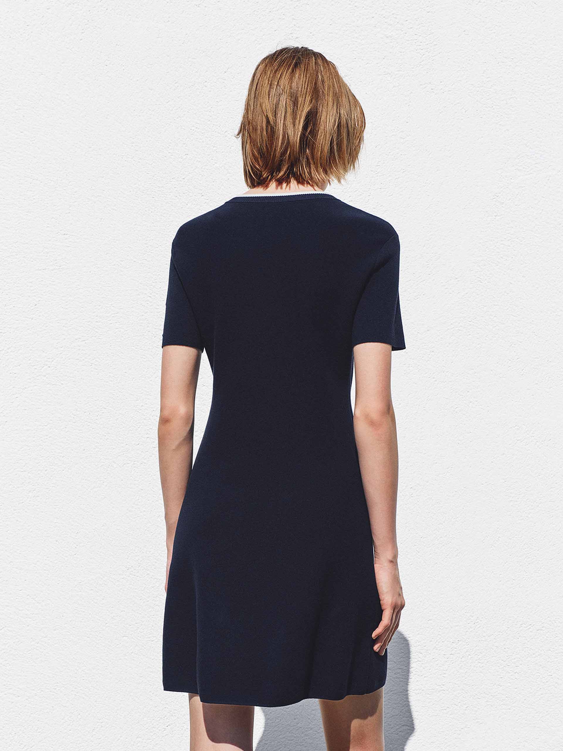 A-line Contrast Neck Dress - Image 3