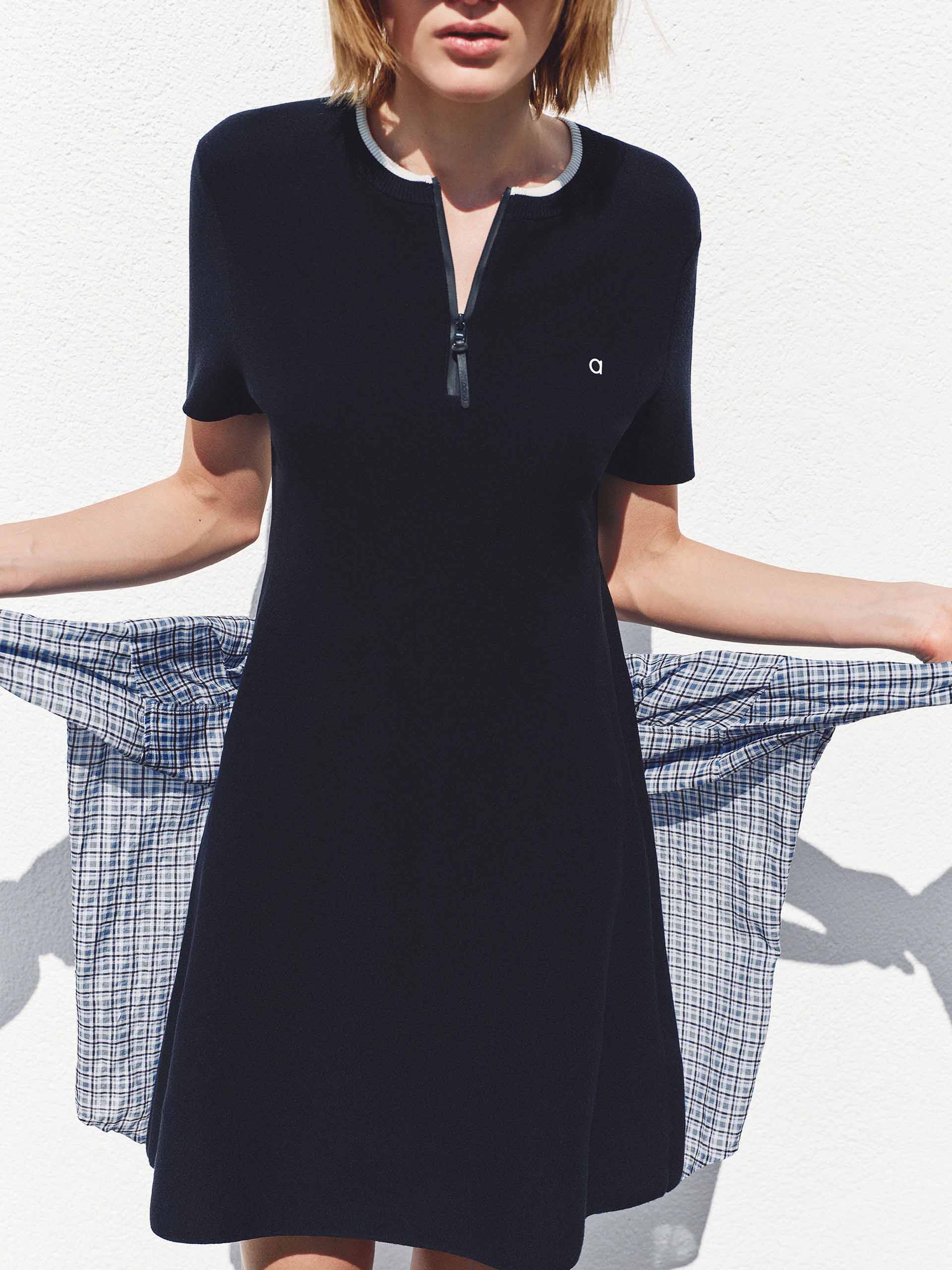 A-line Contrast Neck Dress - Image 6