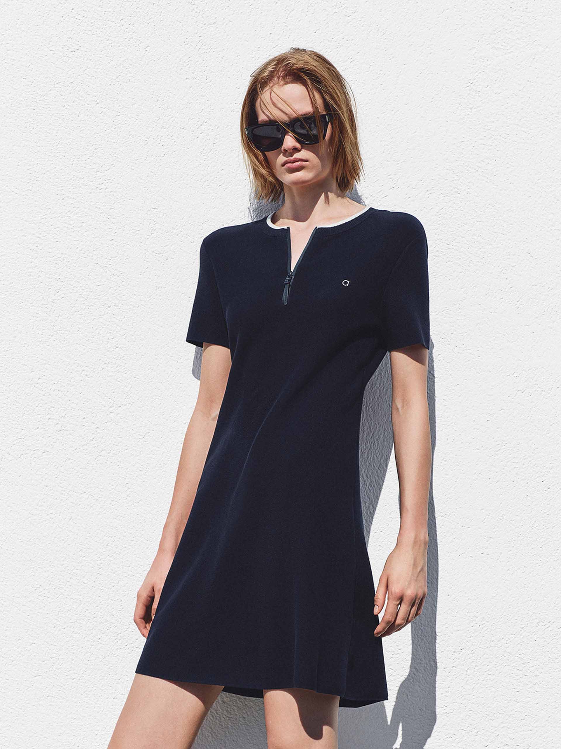 A-line Contrast Neck Dress - Image 7