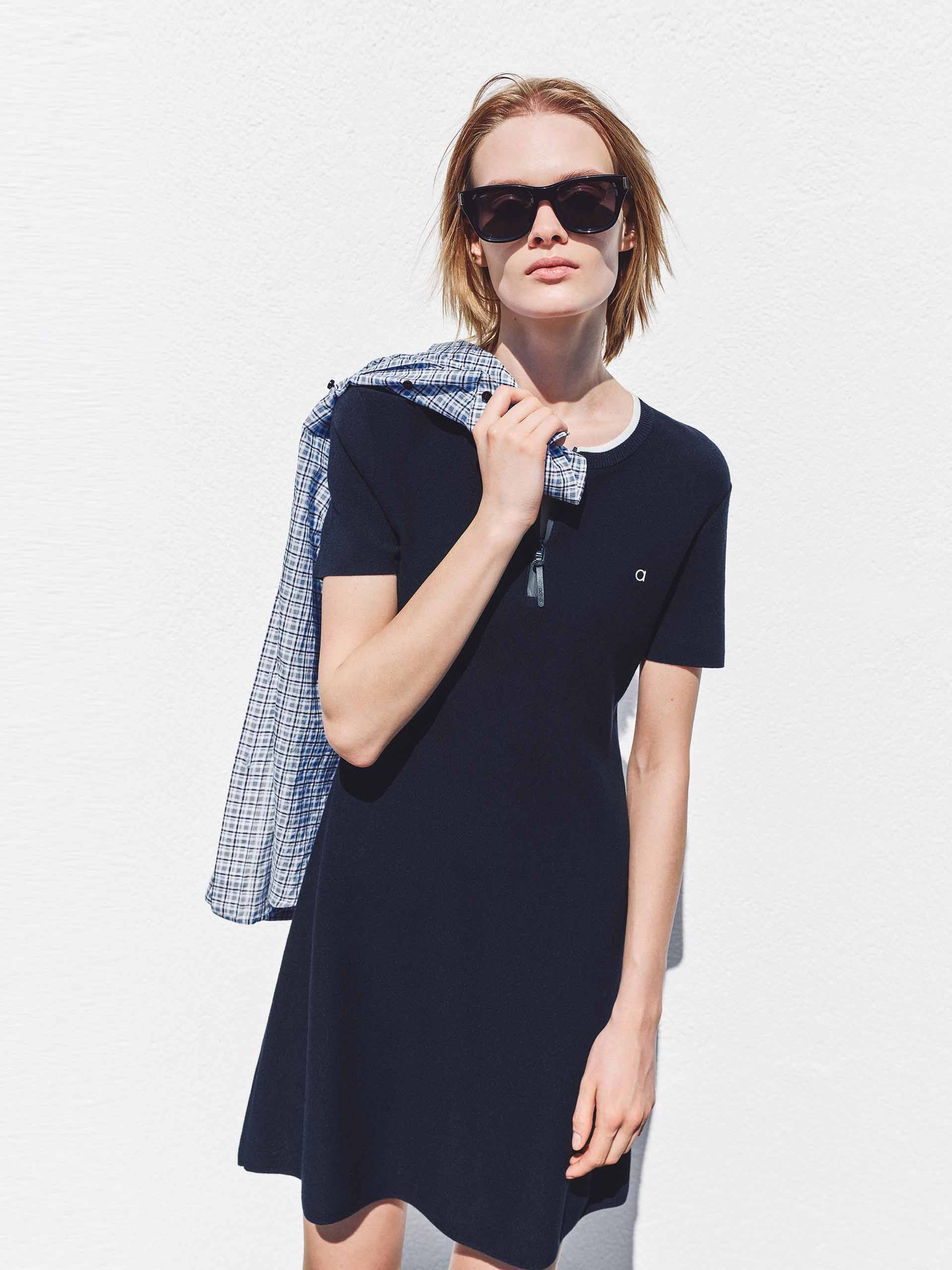 A-line Contrast Neck Dress - Image 8