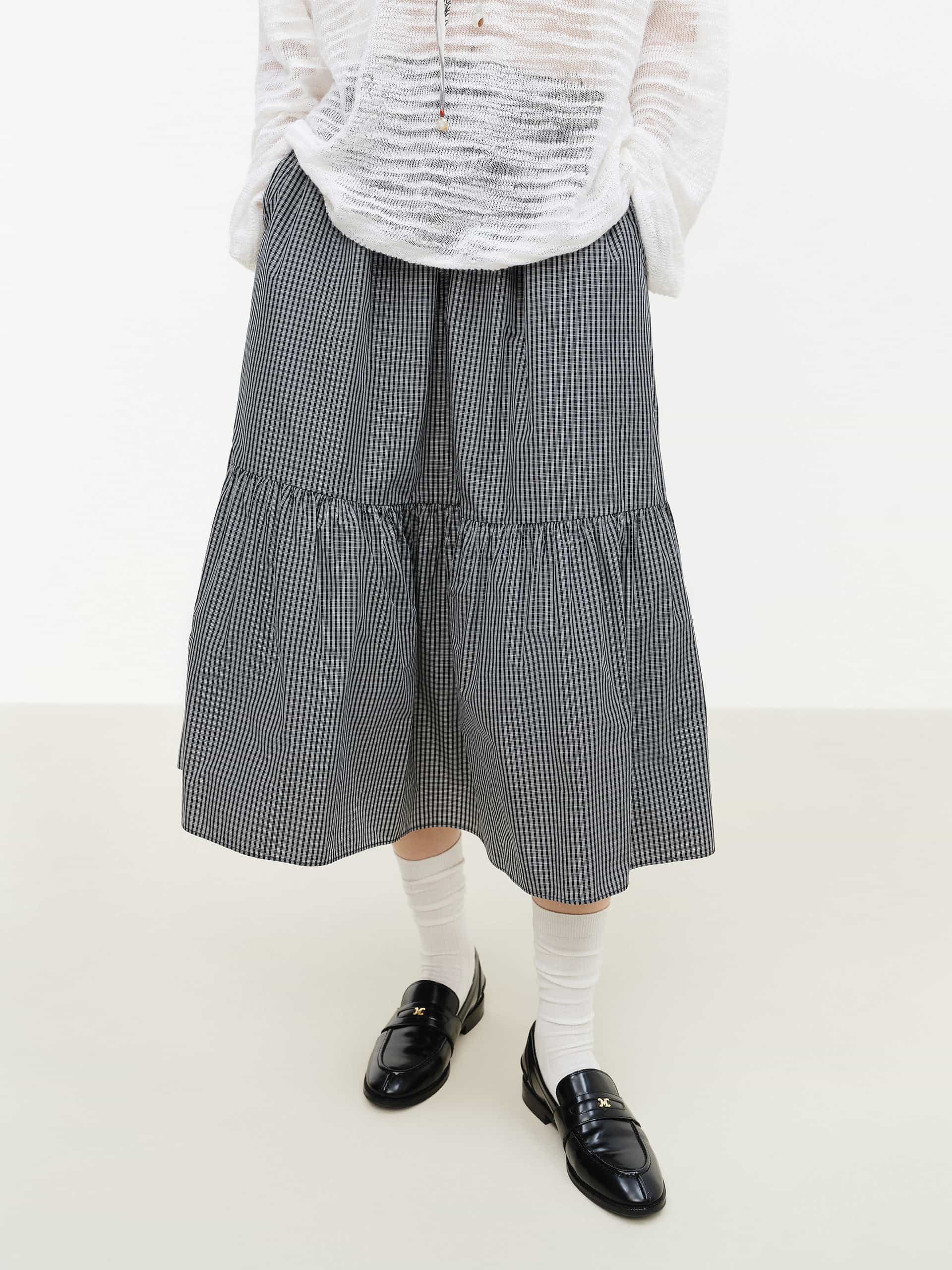 A-line Plaid Midi Skirt