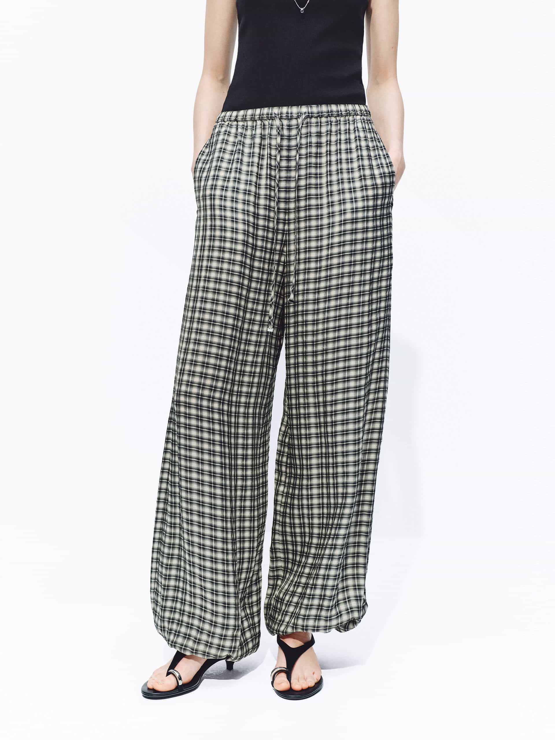 Acetate Blend Plaid Trousers