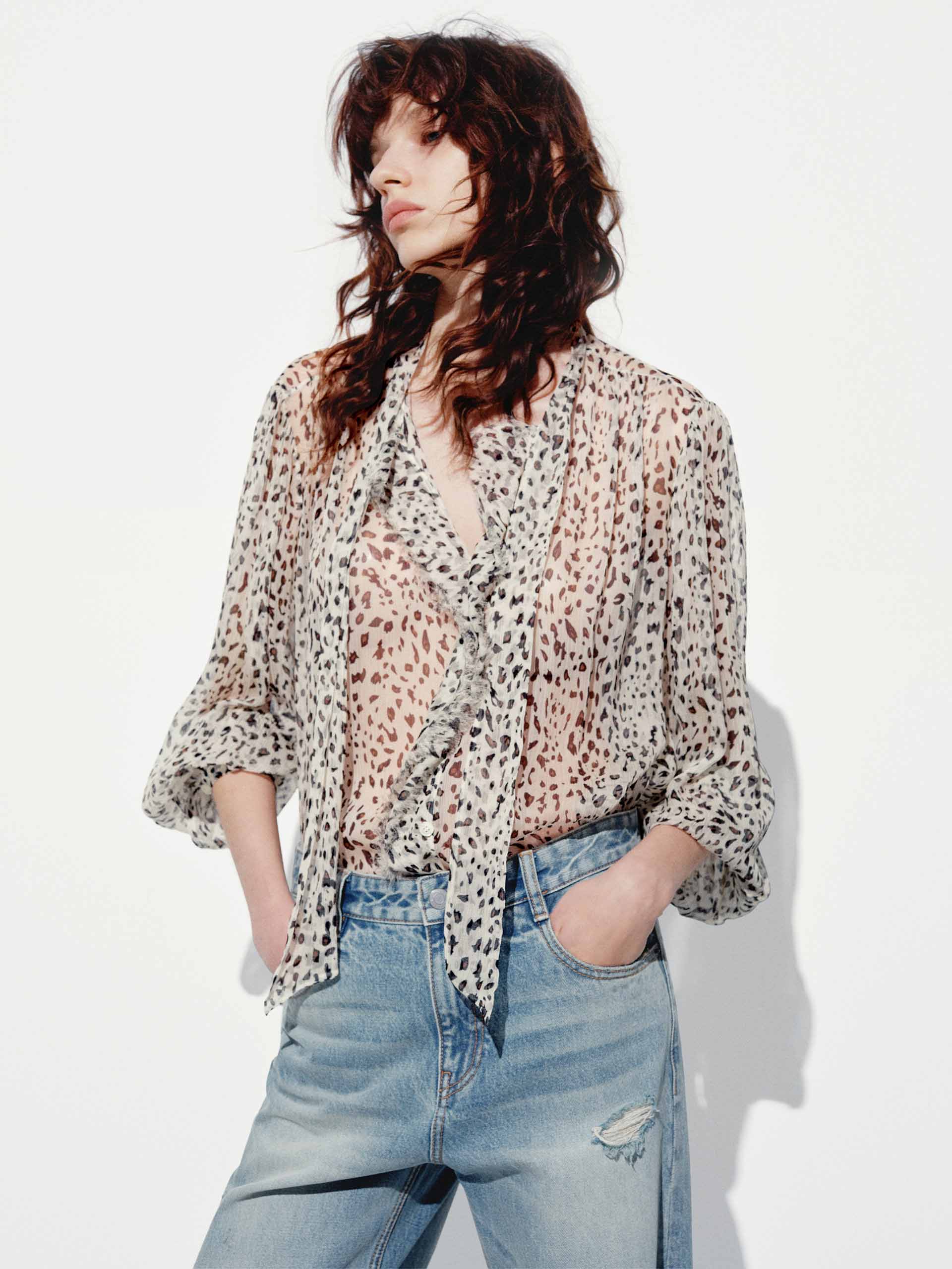 Animal Print Tie Blouse