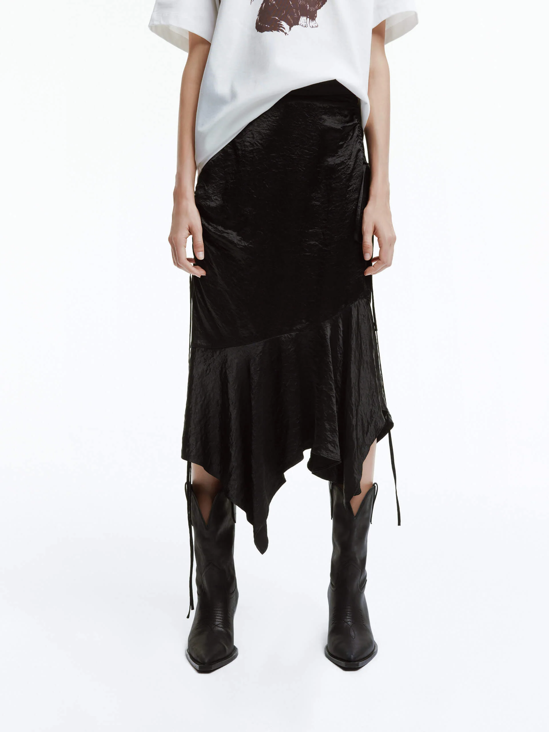 Asymmetric Crinkled Midi Skirt