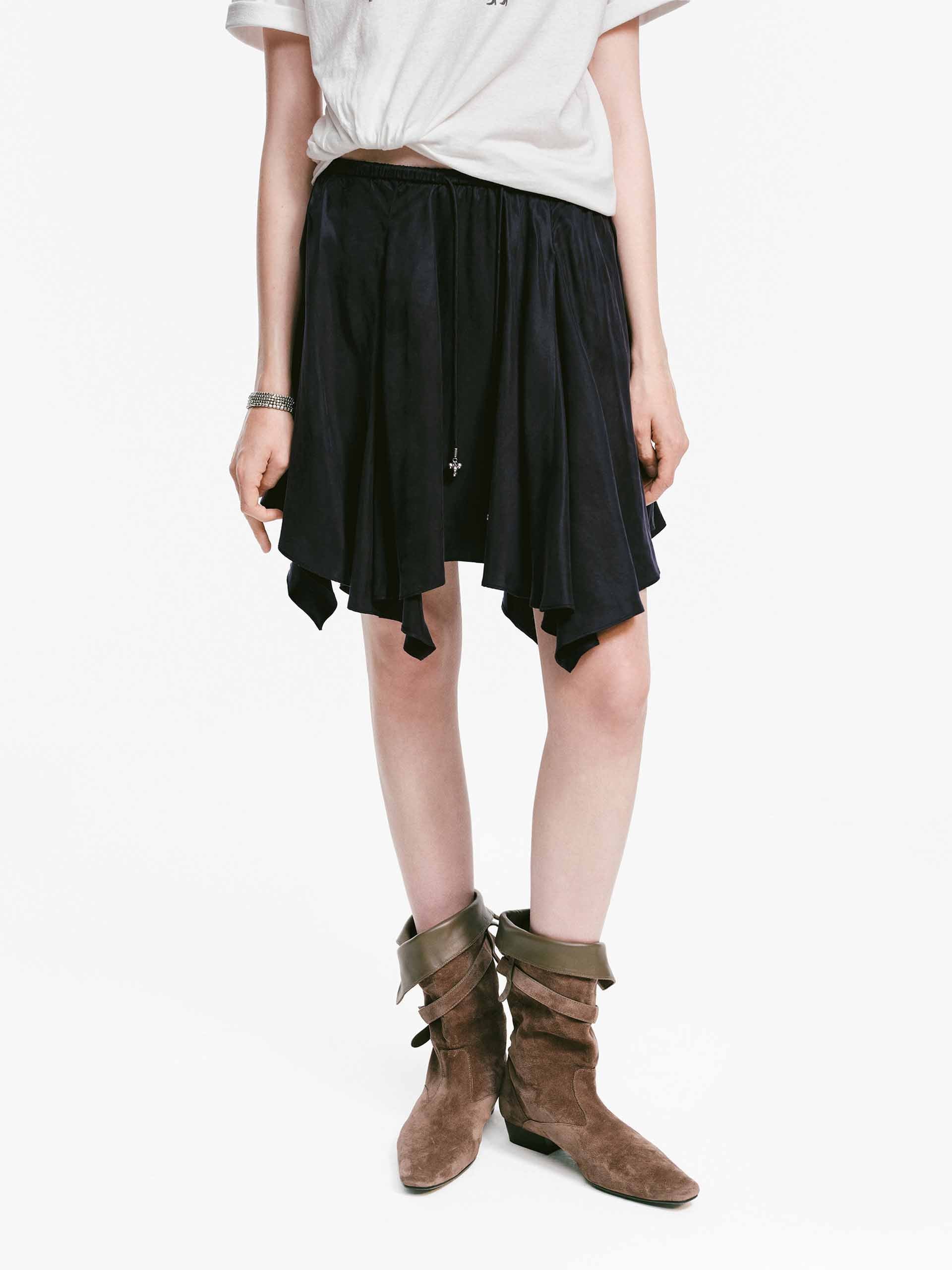 Asymmetric Hem Flowy Skirt