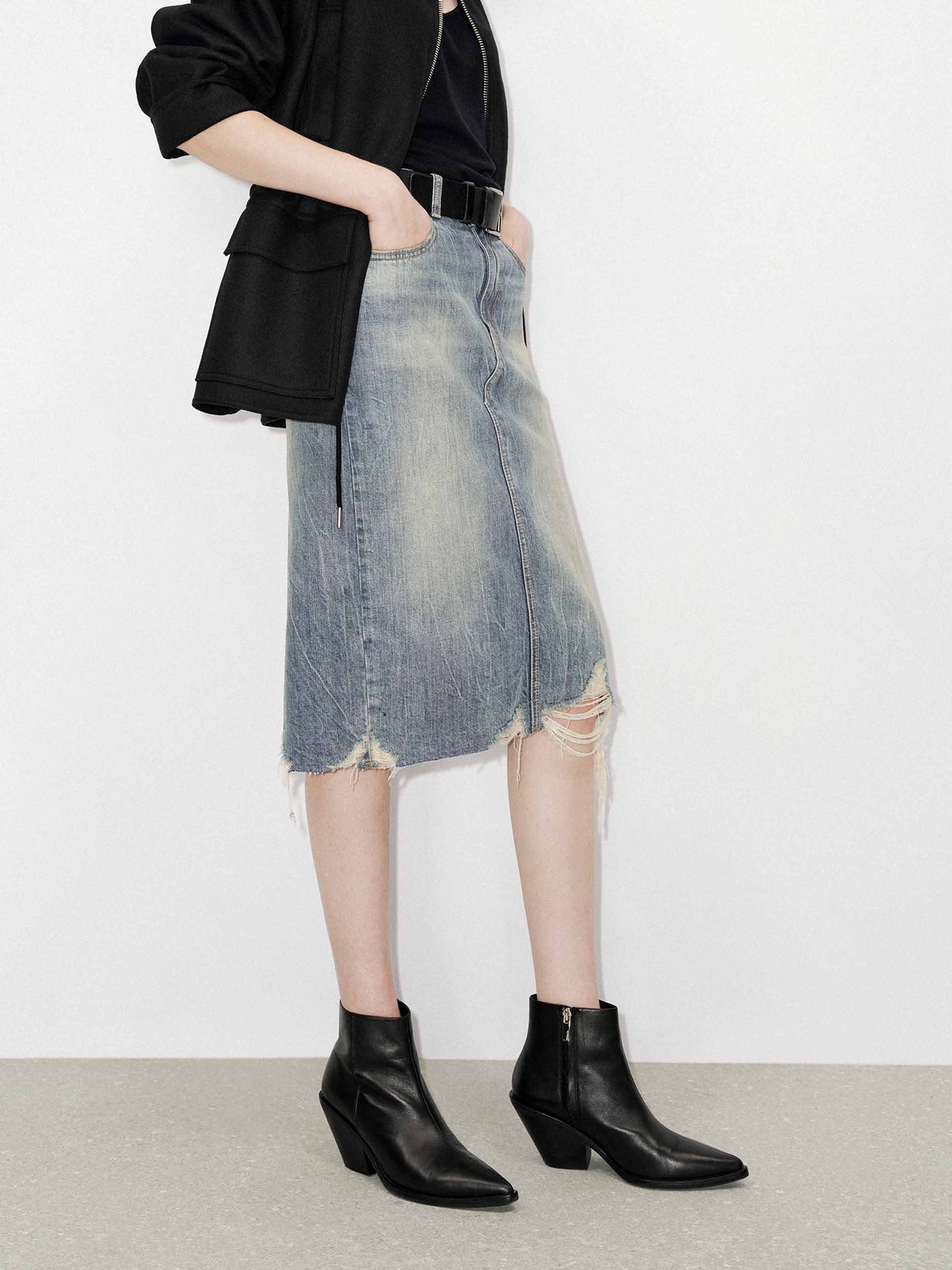 Back Slit Distressed Skirt - Image 3