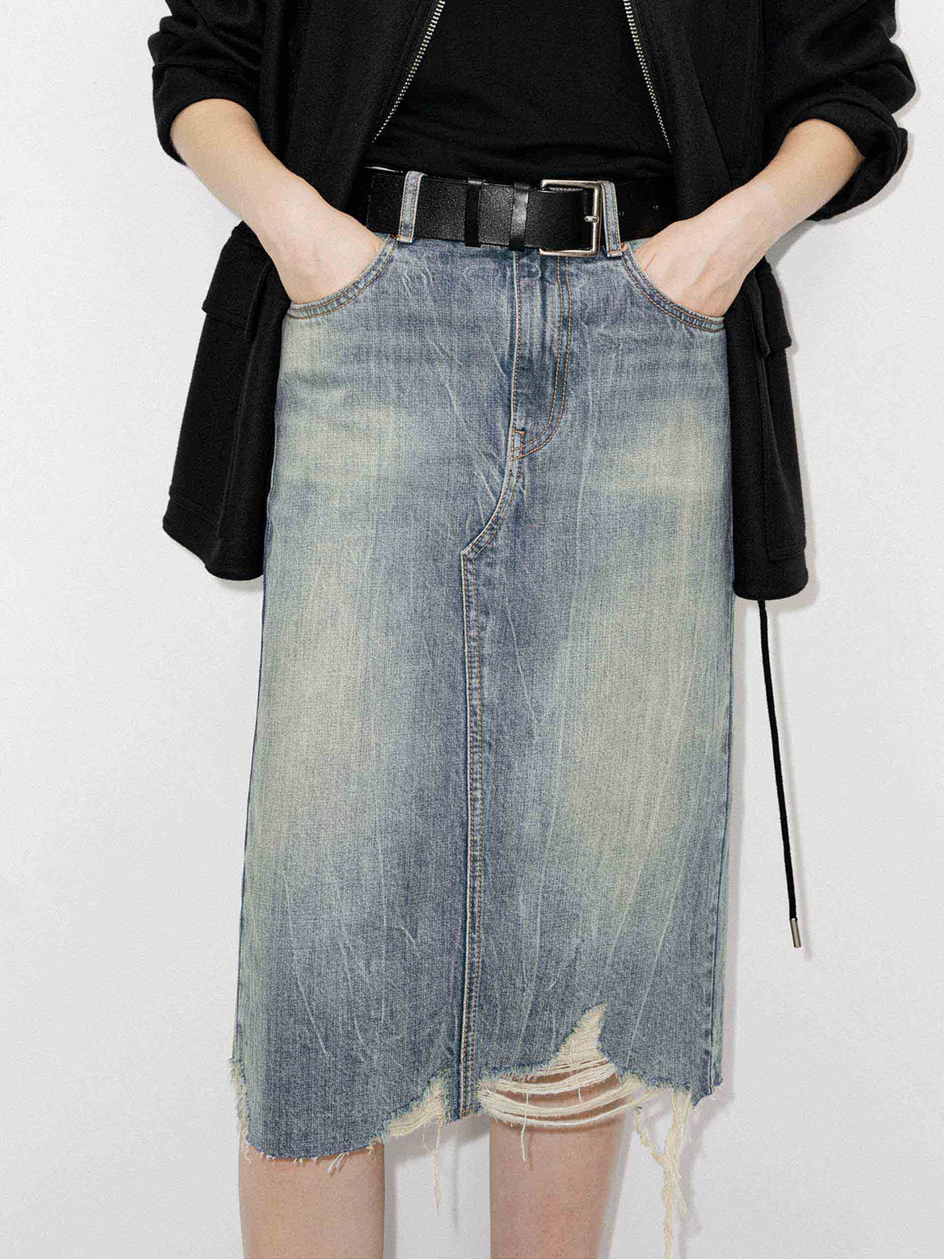 Back Slit Distressed Skirt - Image 8
