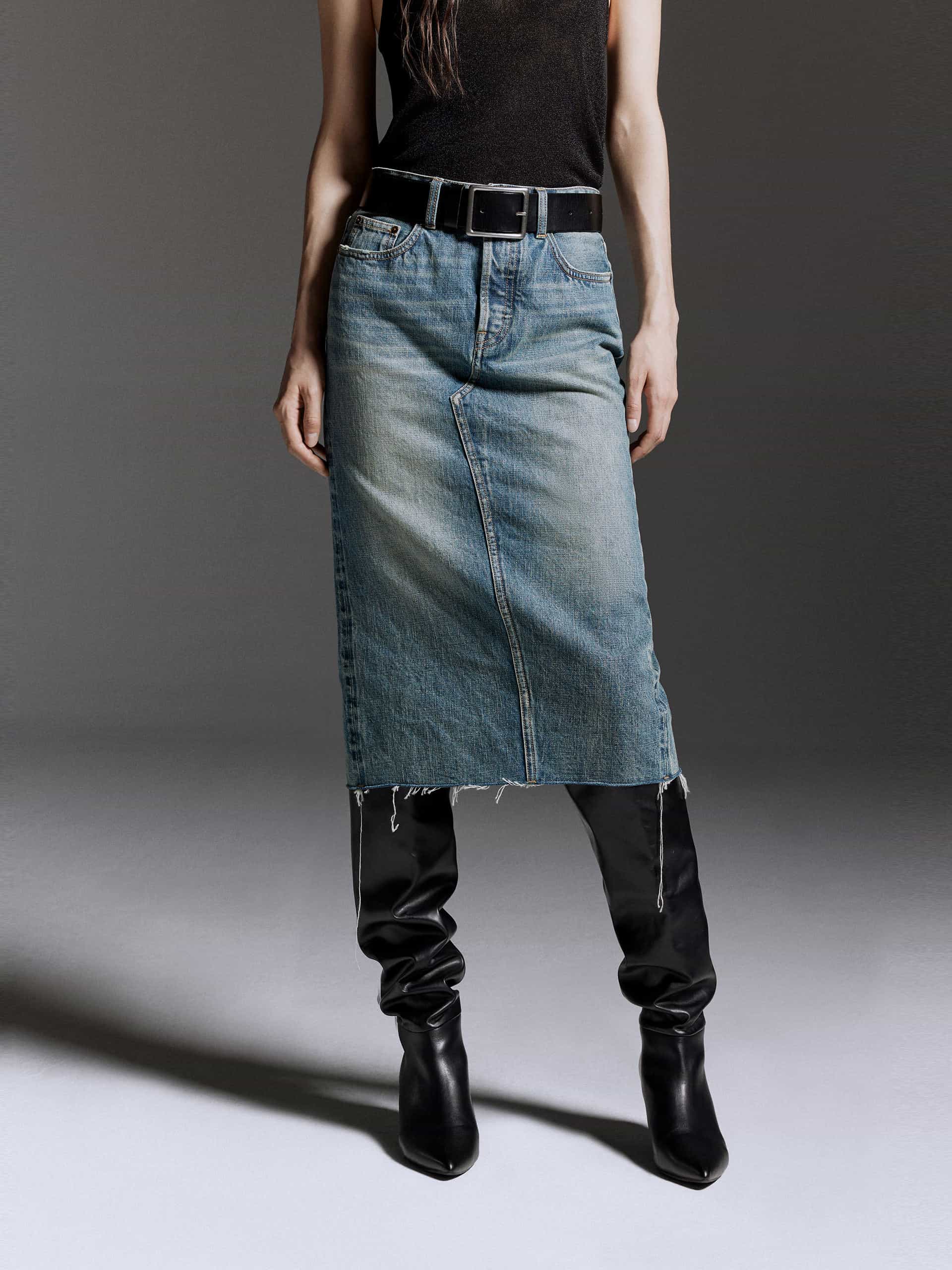 Back Slit Midi Denim Skirt - Image 2