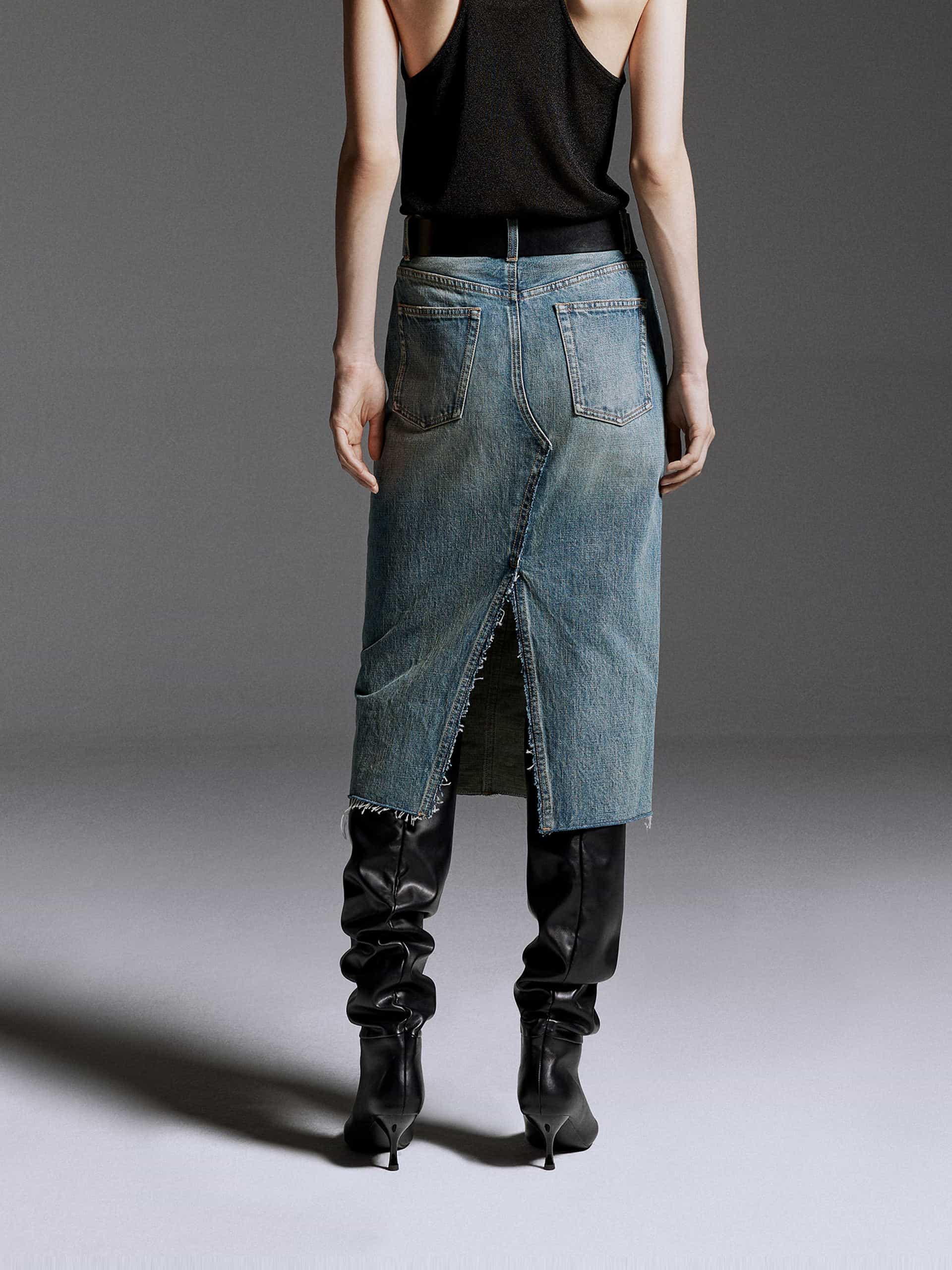 Back Slit Midi Denim Skirt - Image 3