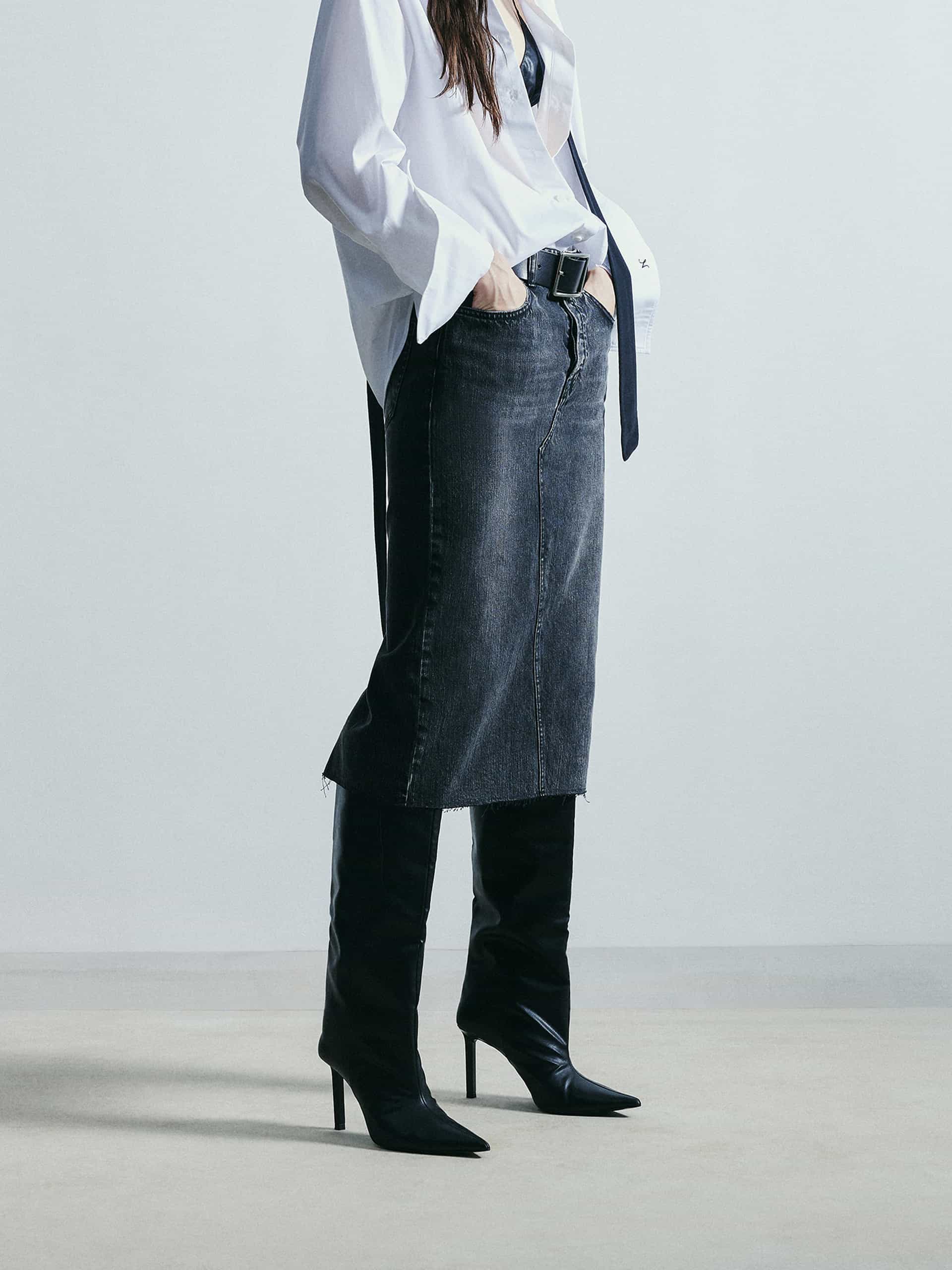 Back Slit Midi Denim Skirt - Image 9