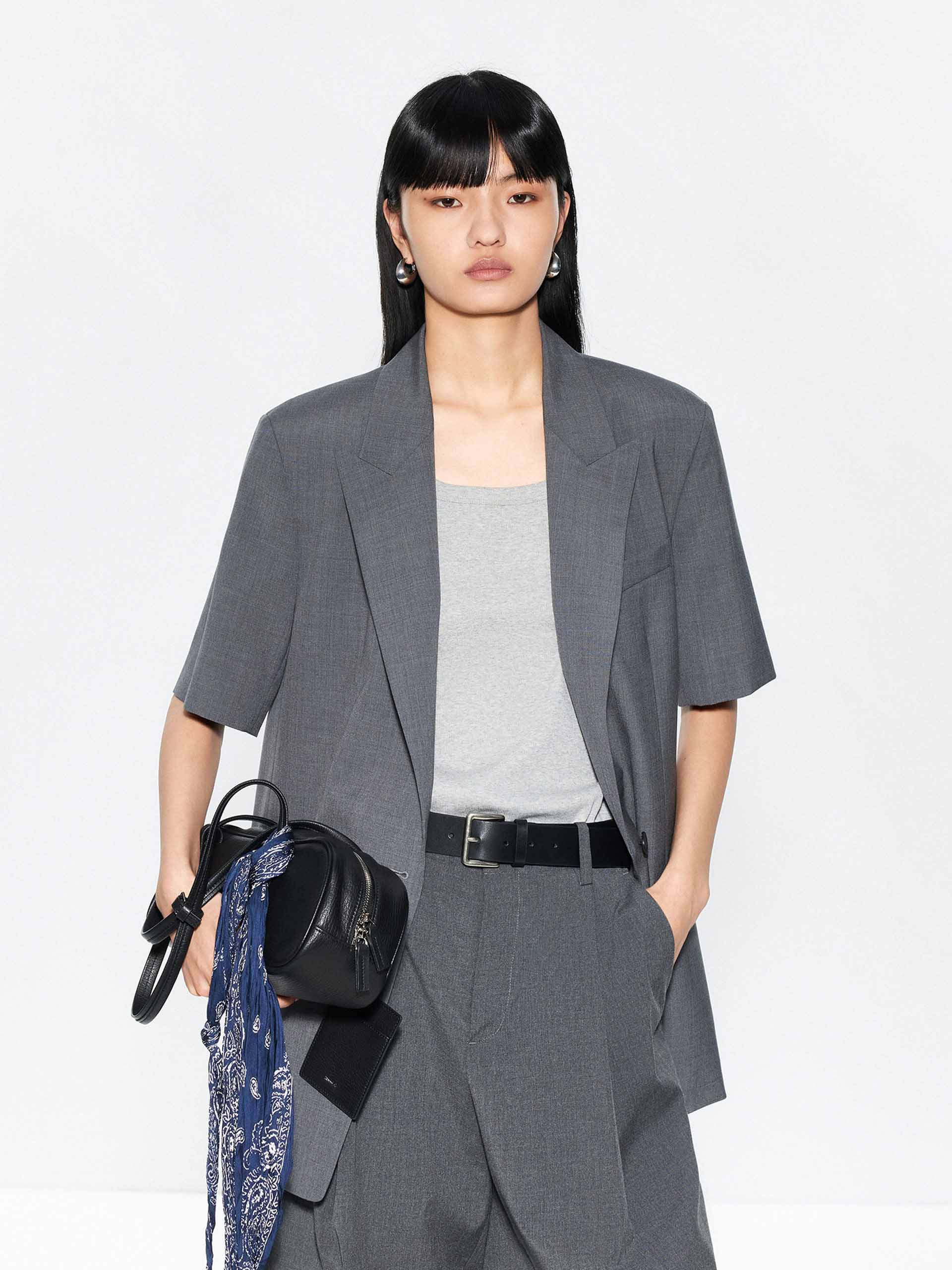 Back Slit Short Sleeves Blazer