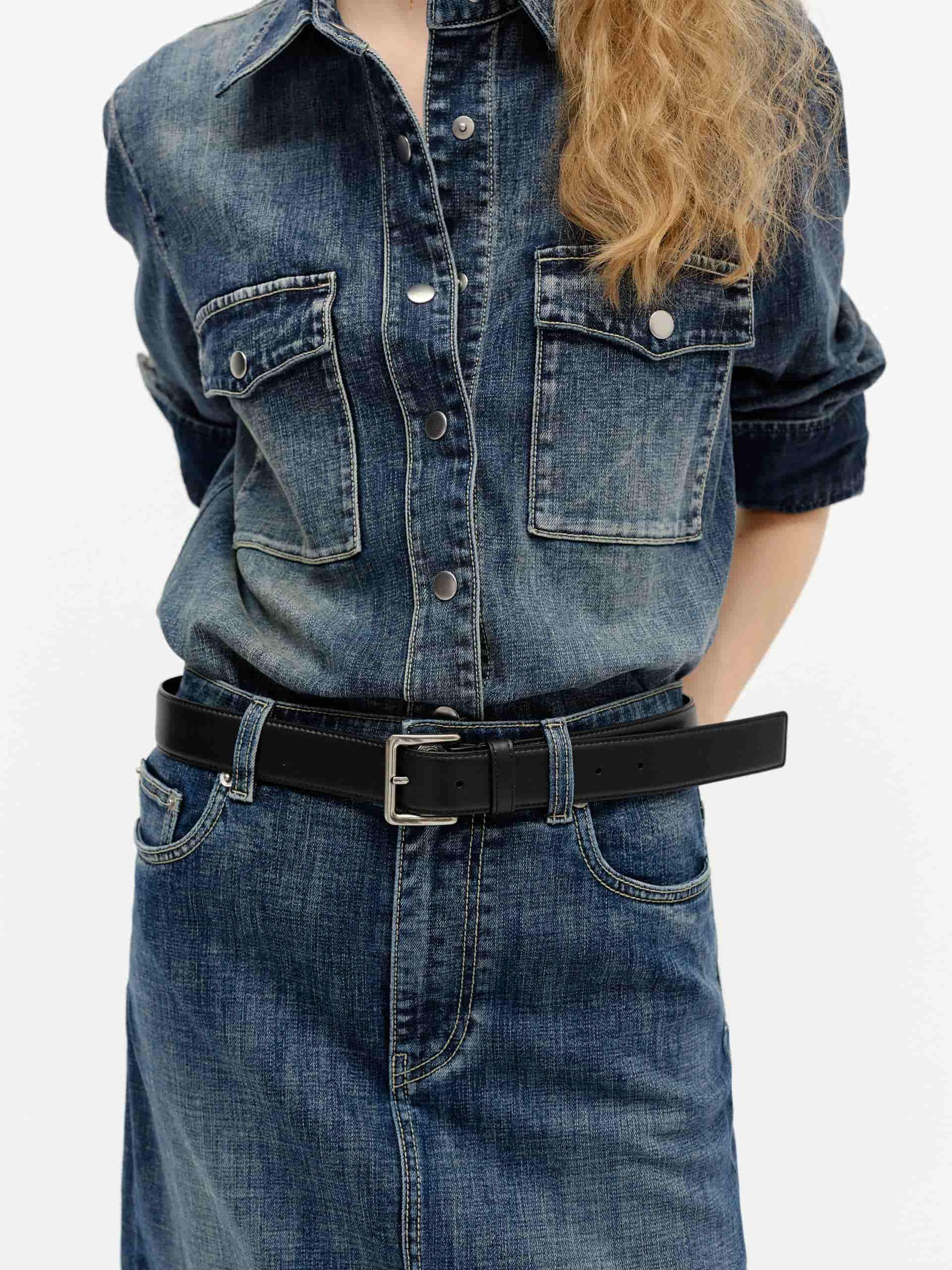 Back Slit Straight Denim Skirt - Image 7