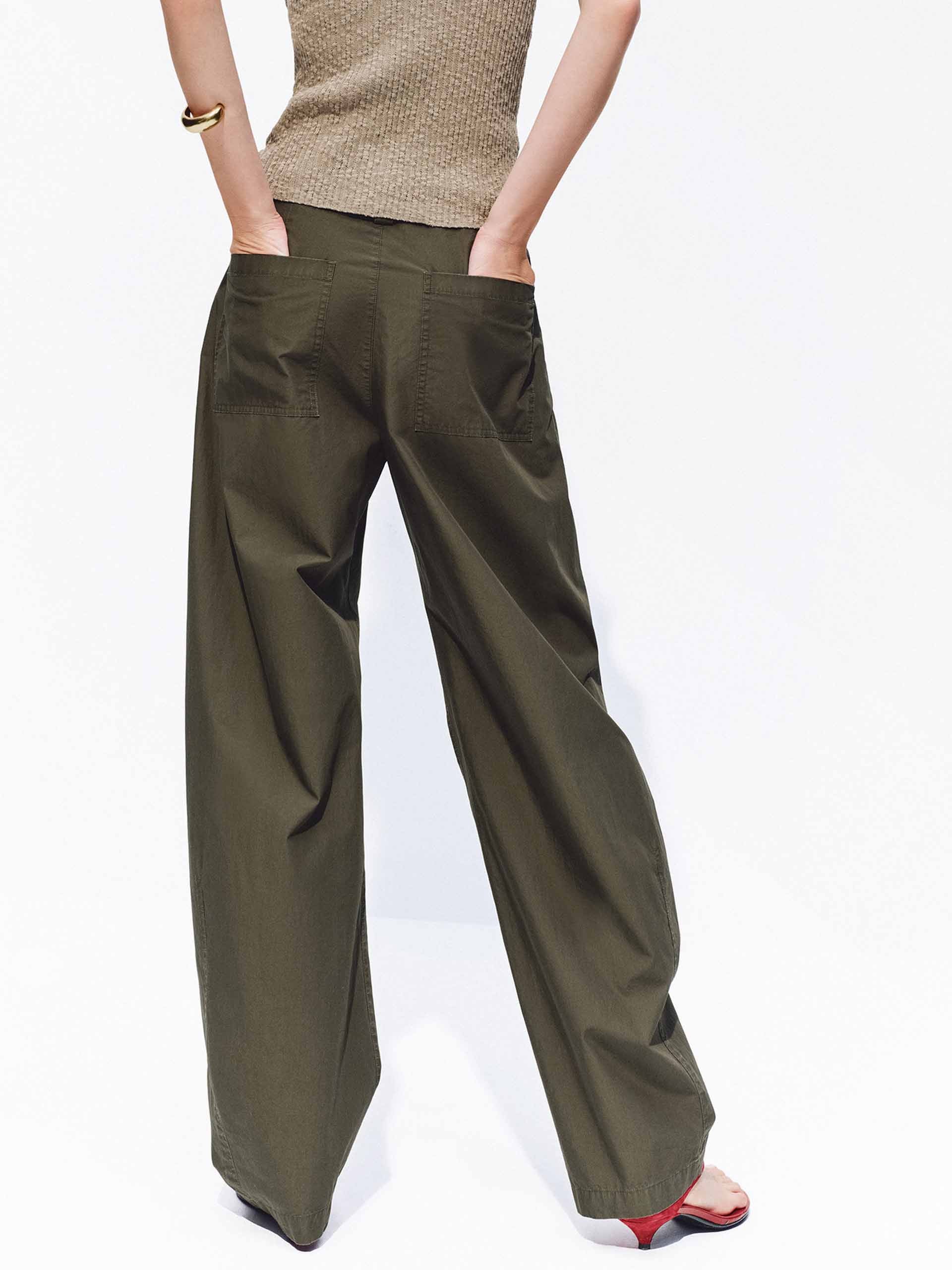 Barrel Leg Pleated Cotton Pants - Image 3