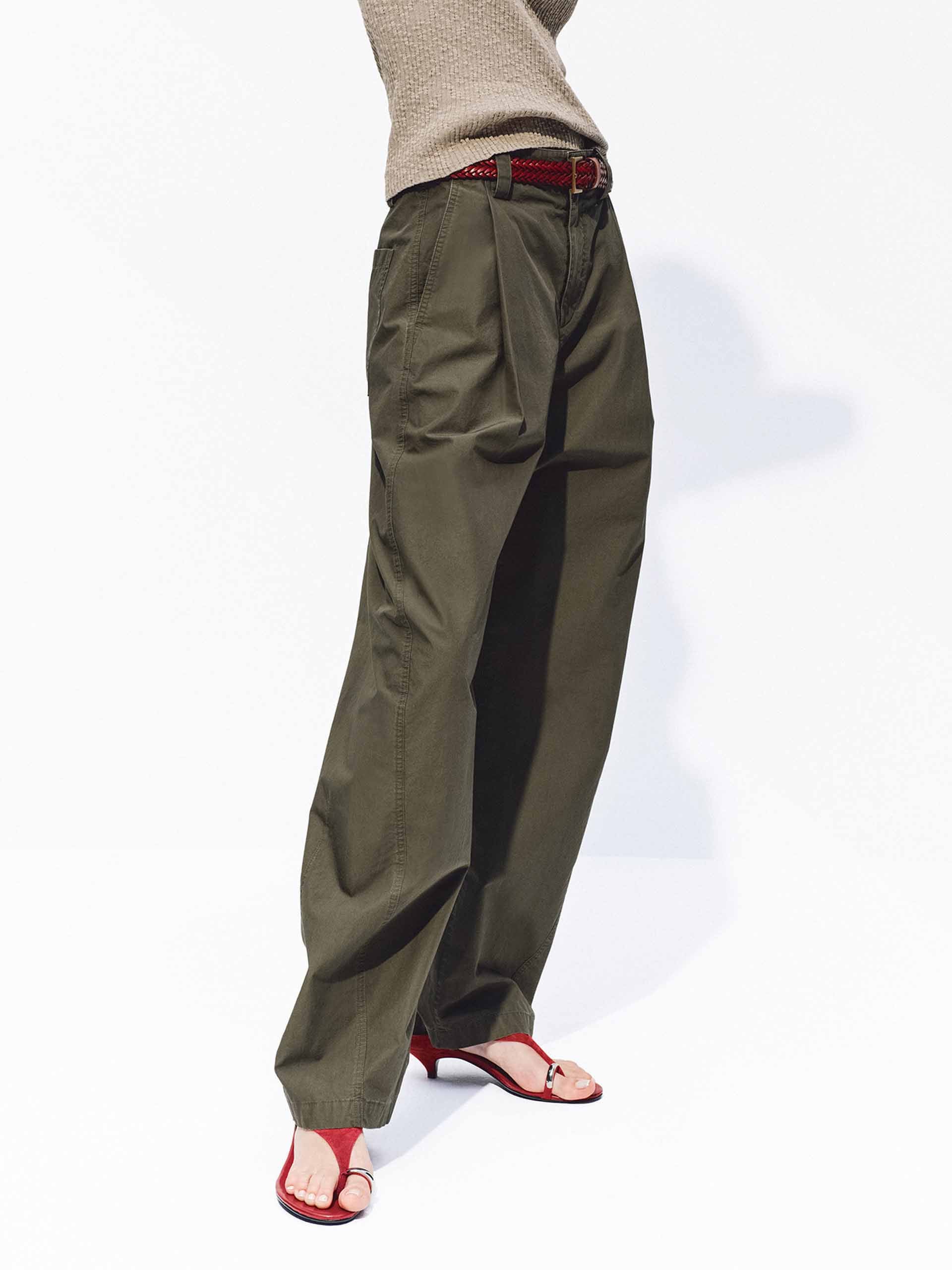 Barrel Leg Pleated Cotton Pants - Image 7