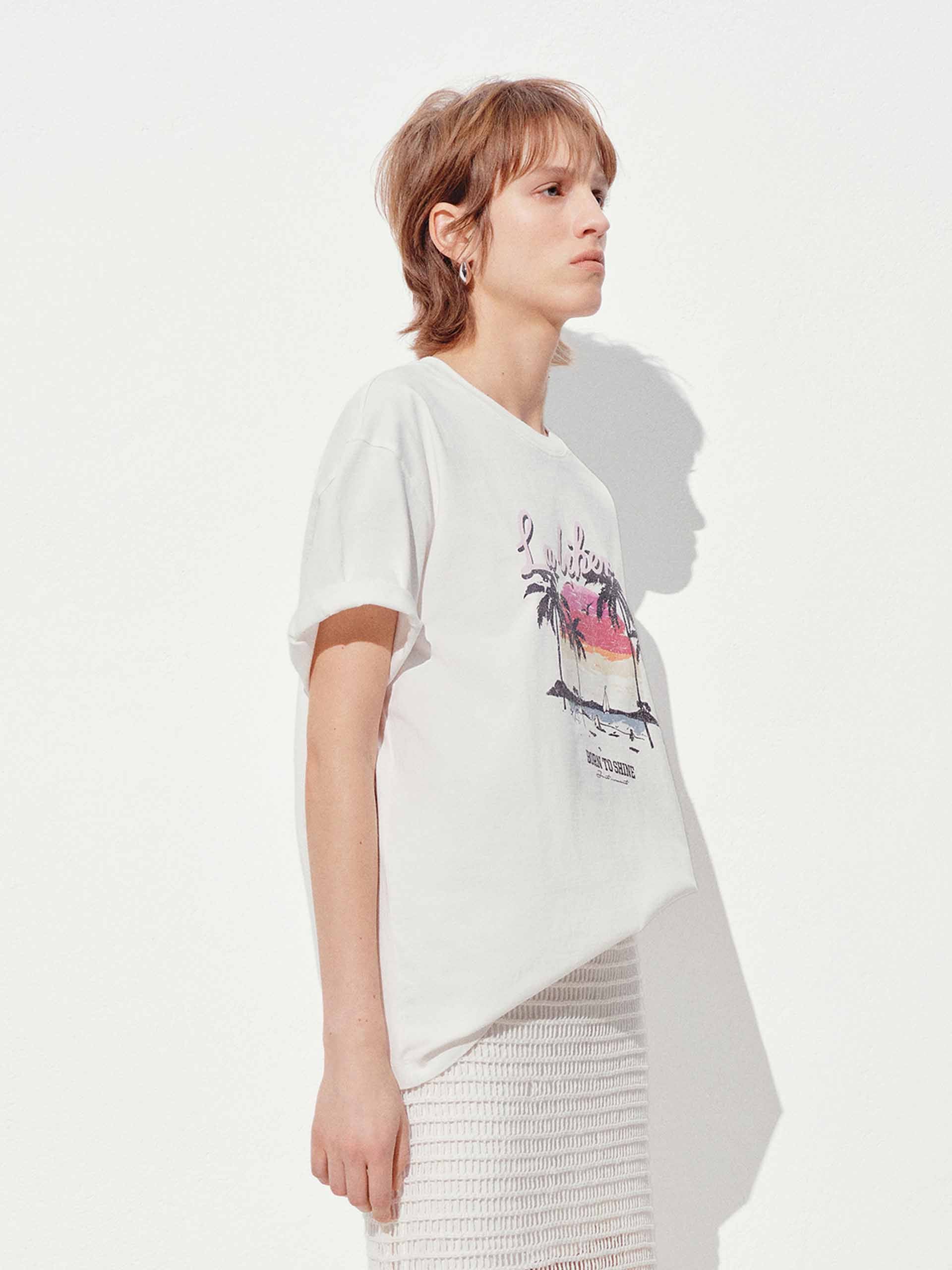 Beach Pattern Cotton T-shirt - Image 3