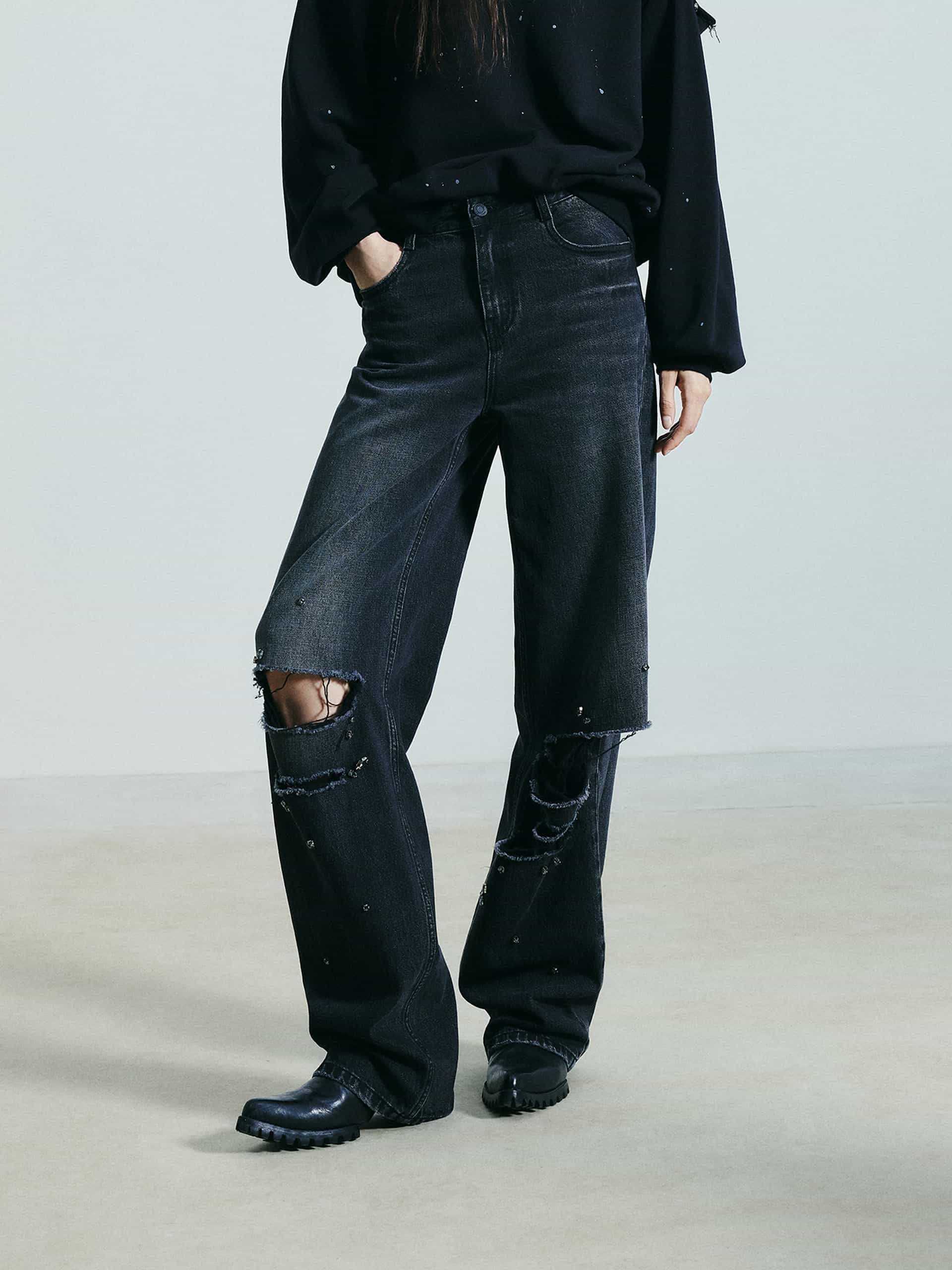 Beading Detail Ripped Jeans