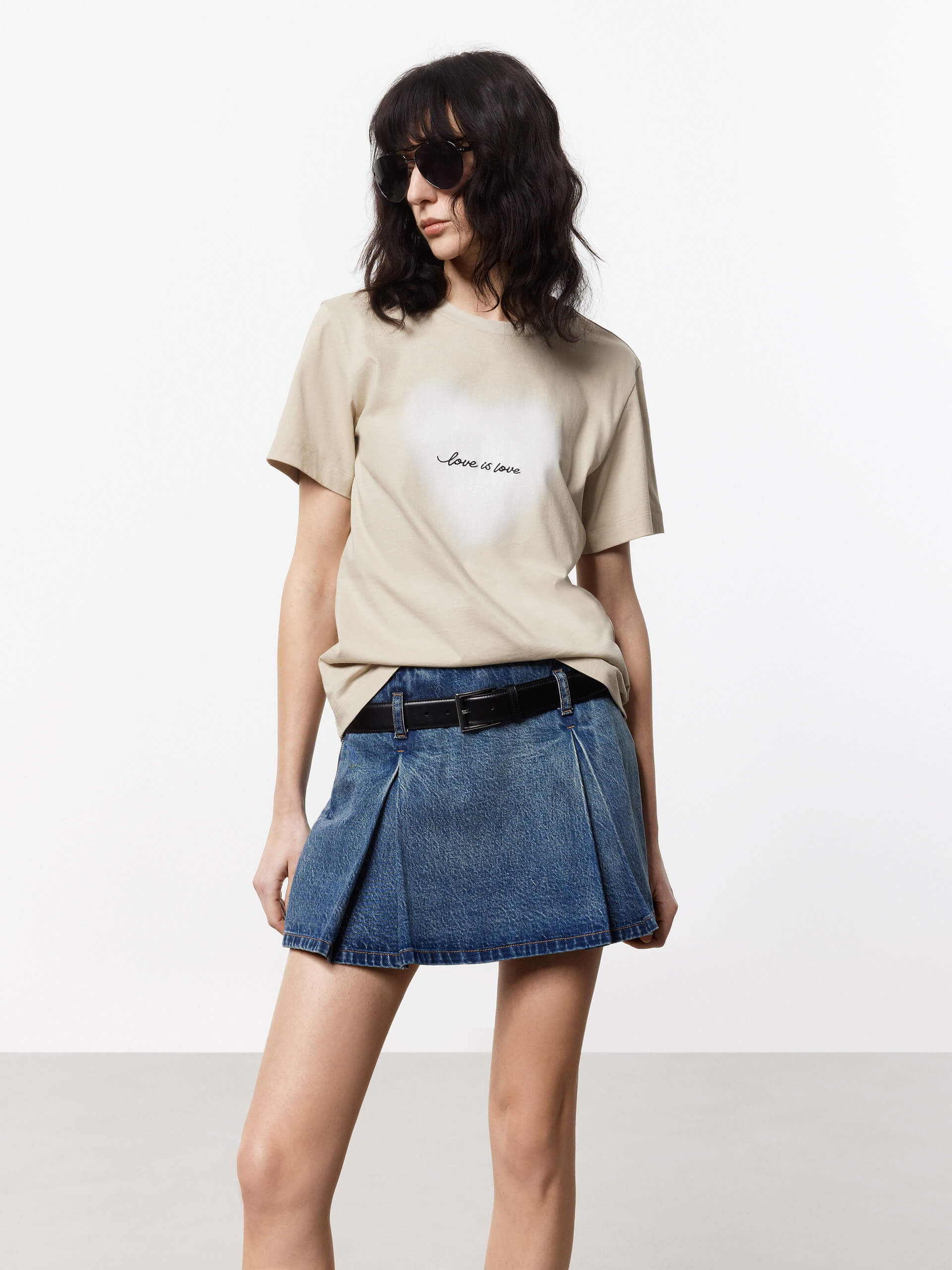 Belt Pleated Denim Skort - Image 6
