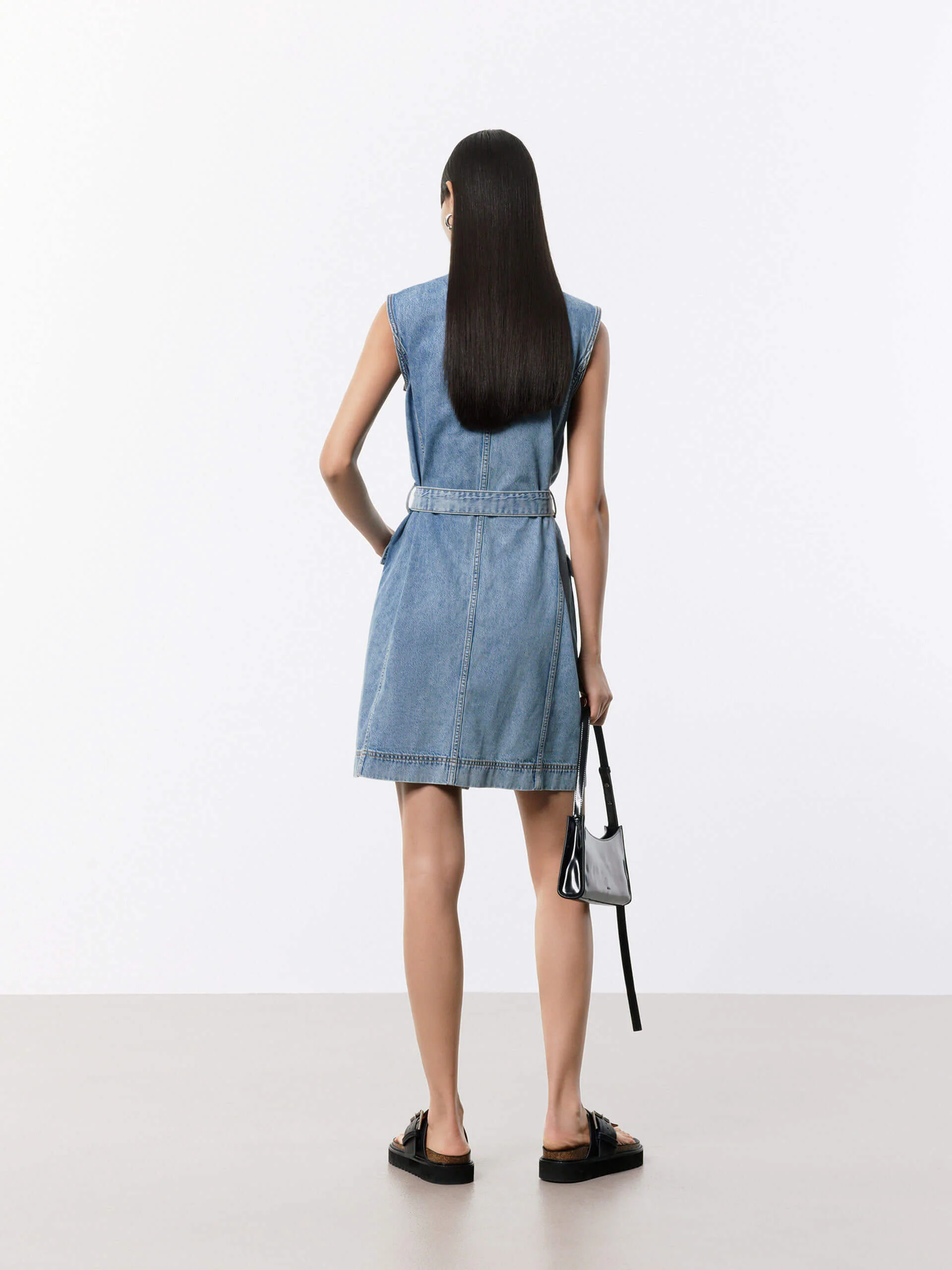 Belt Sleeveless Denim Dress - Image 6