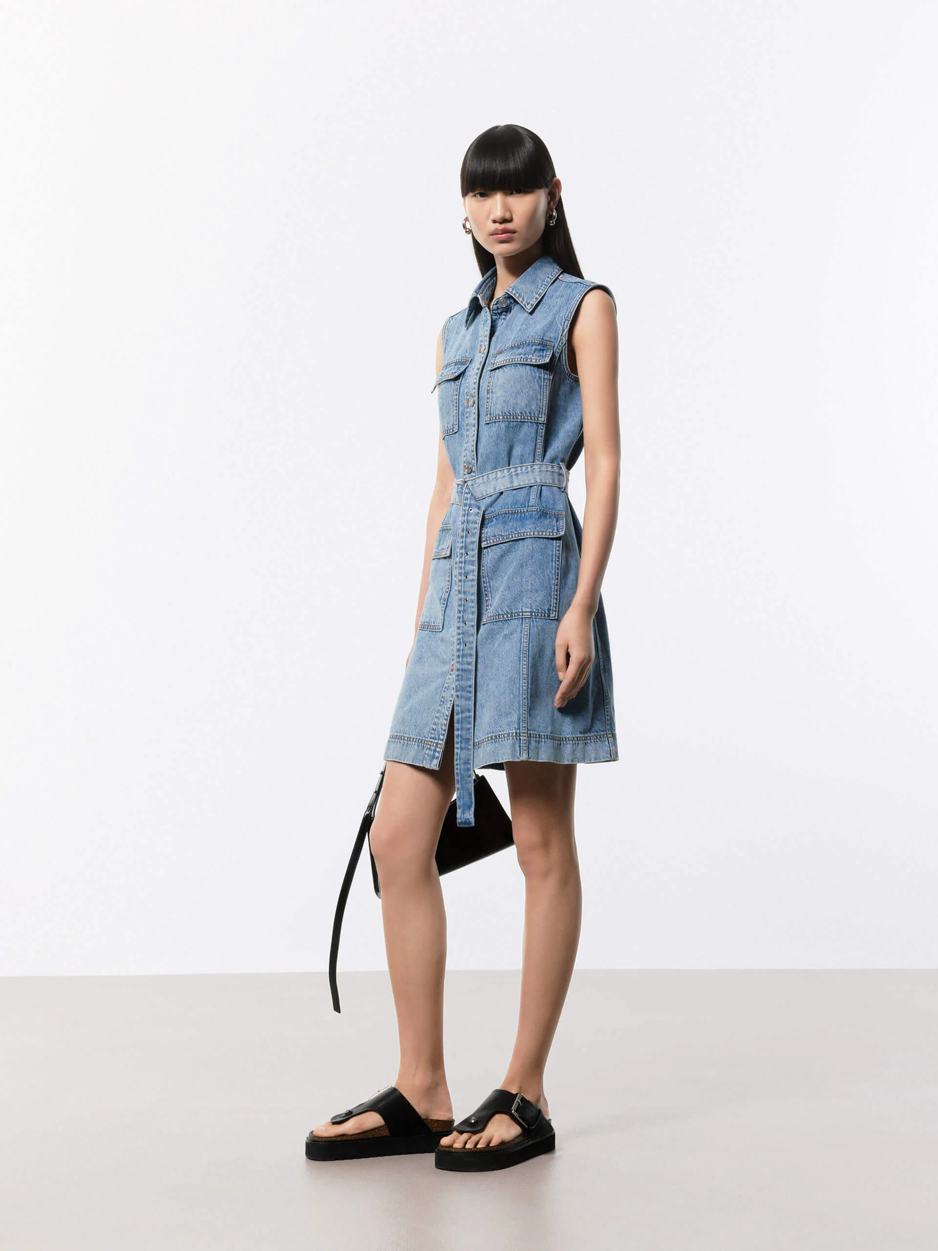 Belt Sleeveless Denim Dress - Image 7