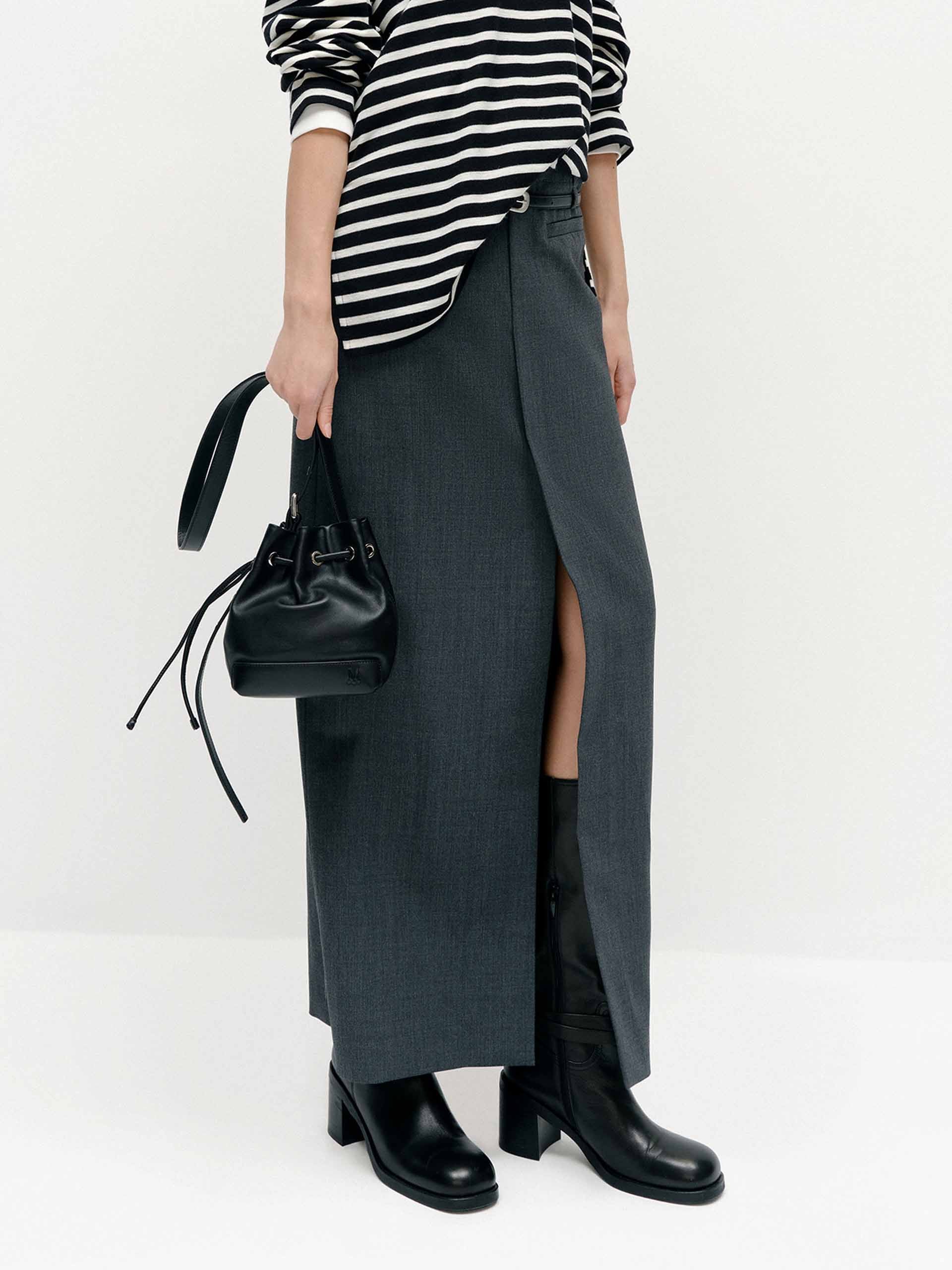 Belted Front Slit Skirt - Image 11