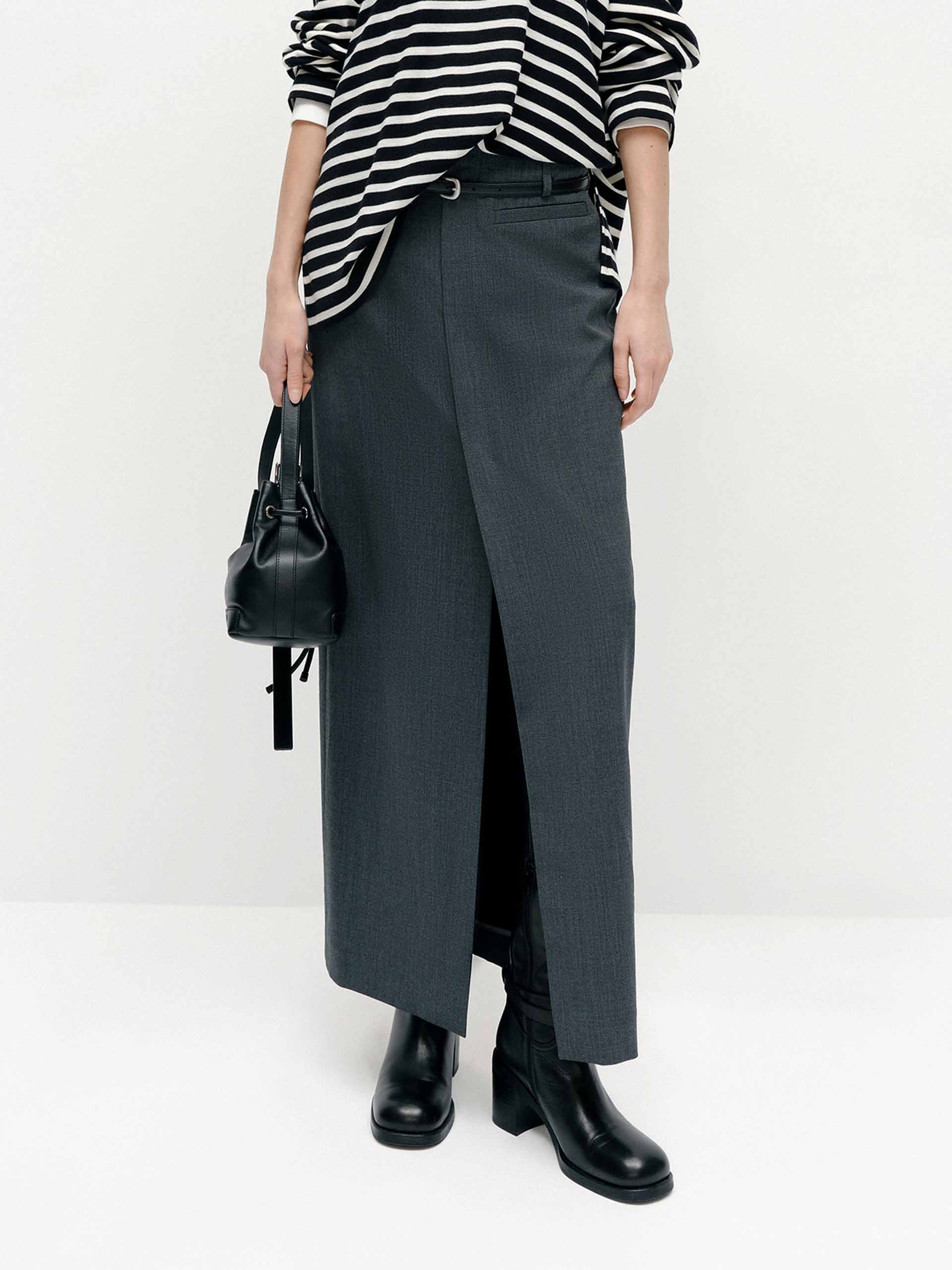 Belted Front Slit Skirt - Image 8