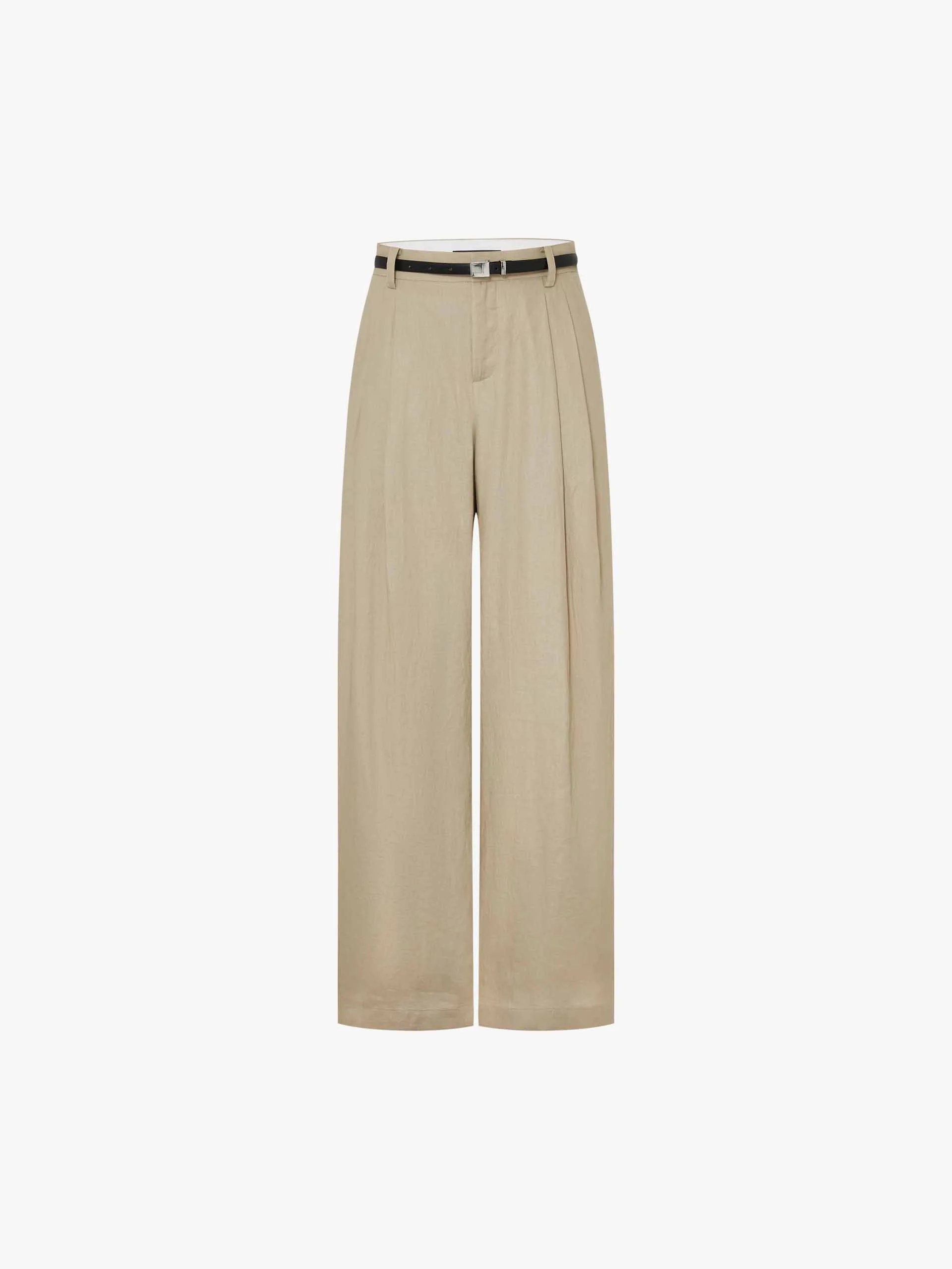Belted Linen Straight Pants - Image 5
