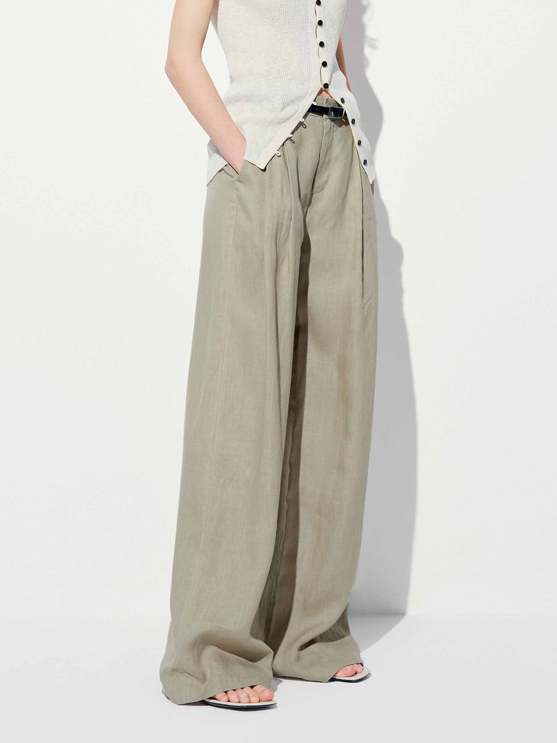 Belted Linen Straight Pants - Image 7