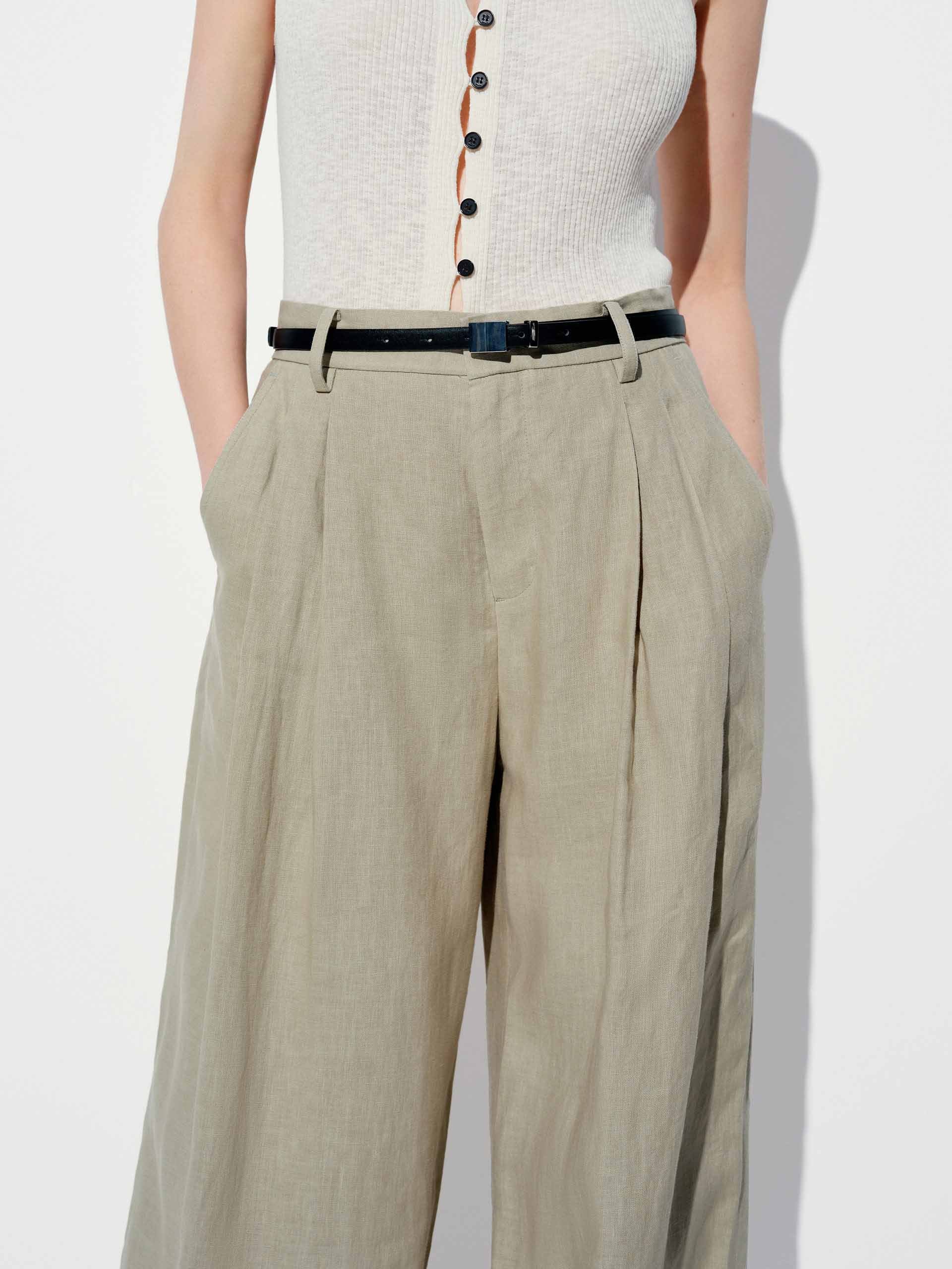 Belted Linen Straight Pants - Image 8