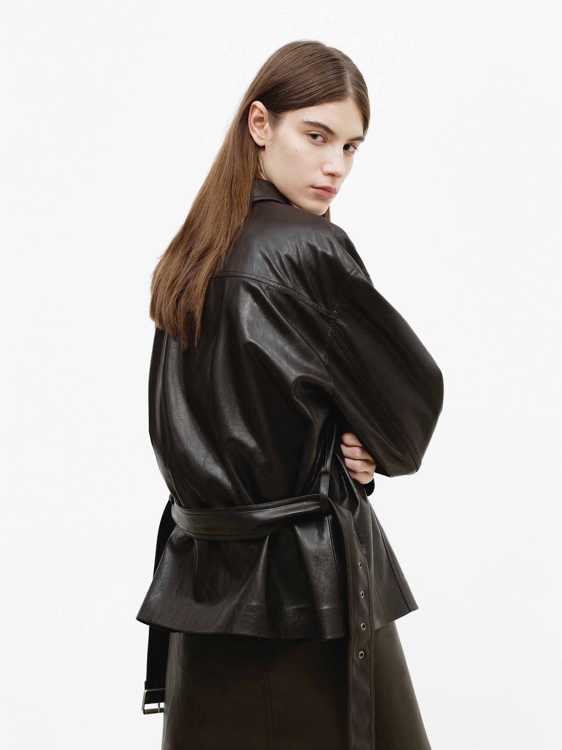 Belted PU Leather Jacket - Image 6