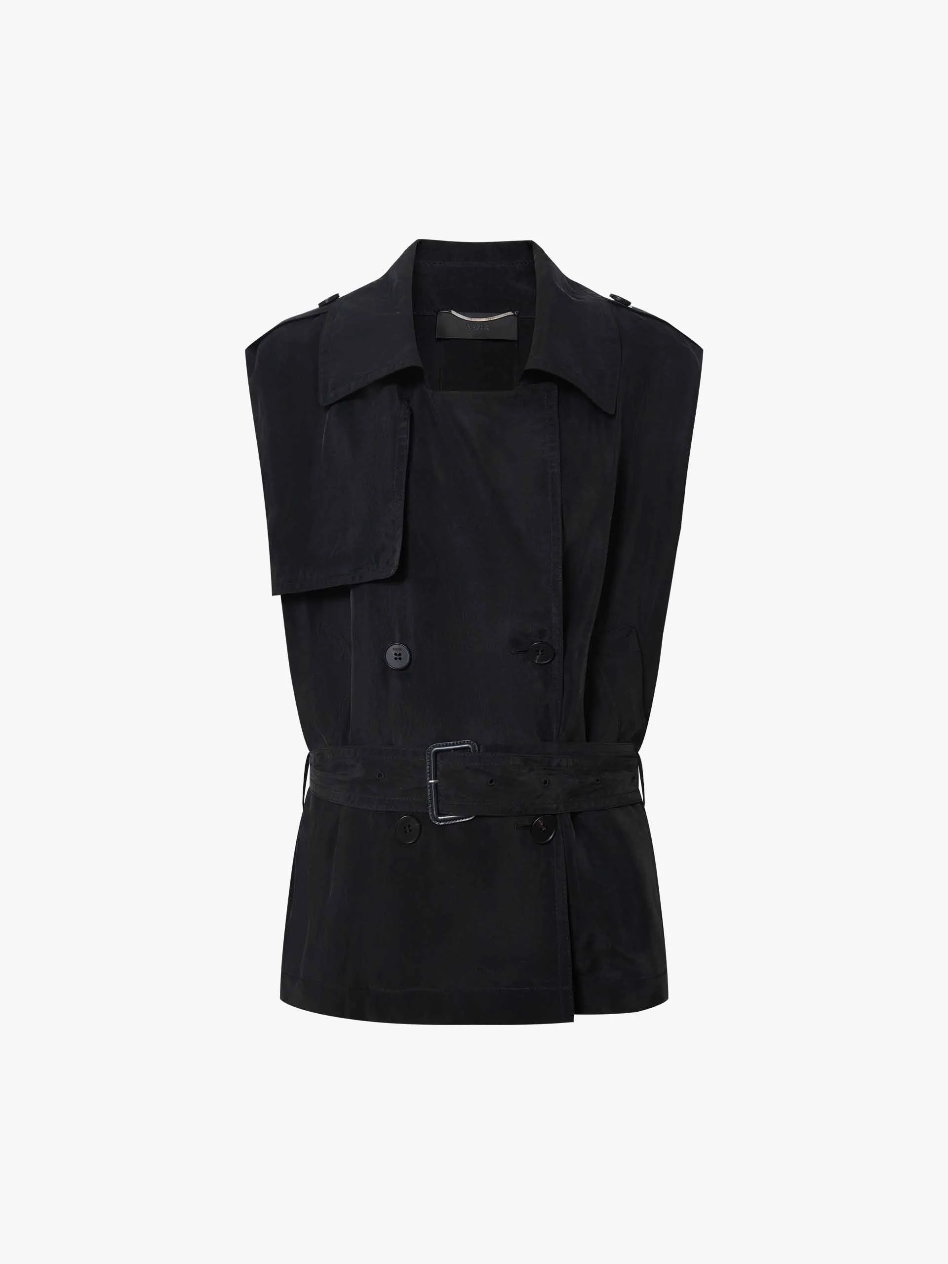 Belted Sleeveless Cupro Coat - Image 13