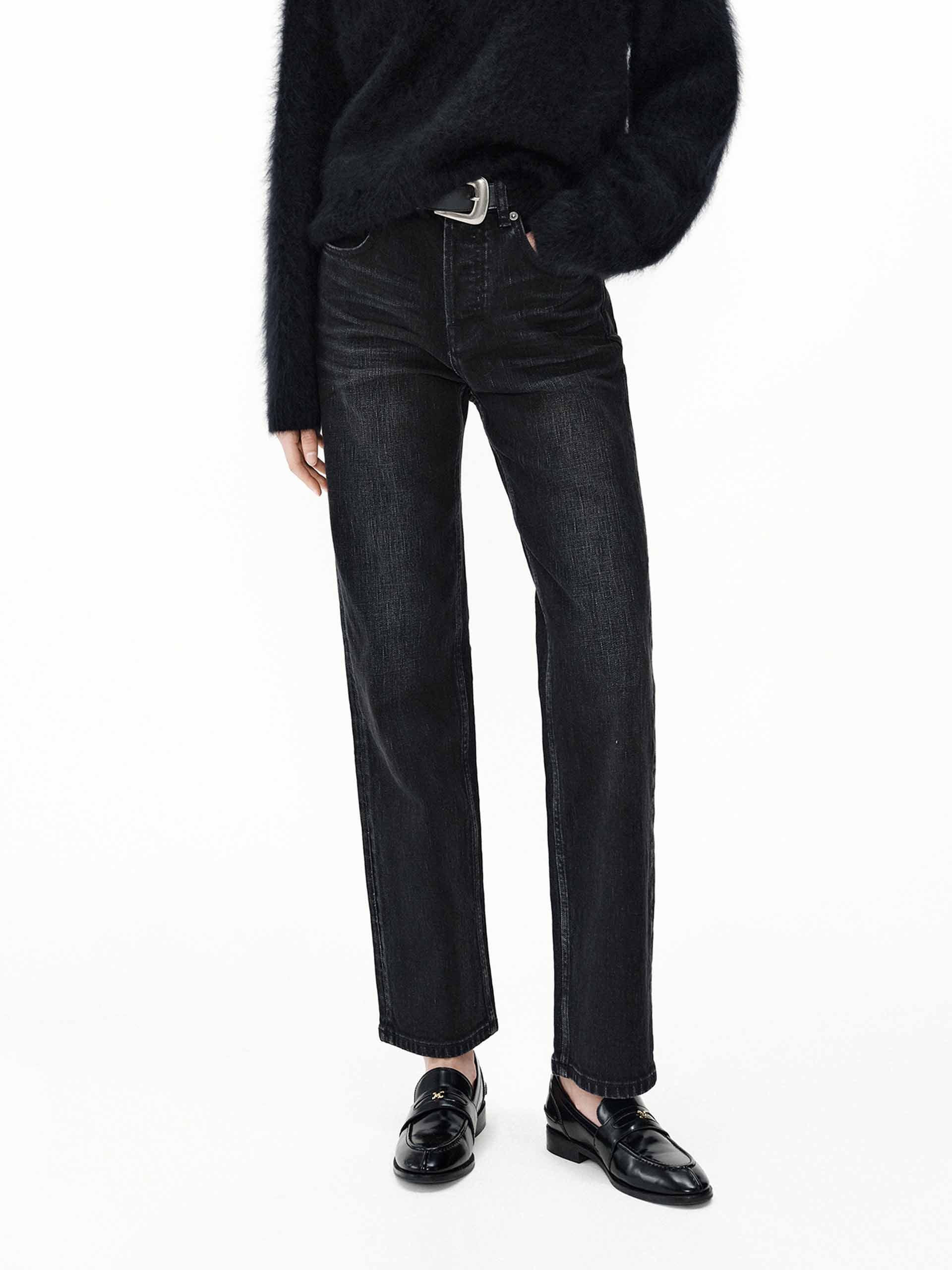Black Ankle Straight Jeans