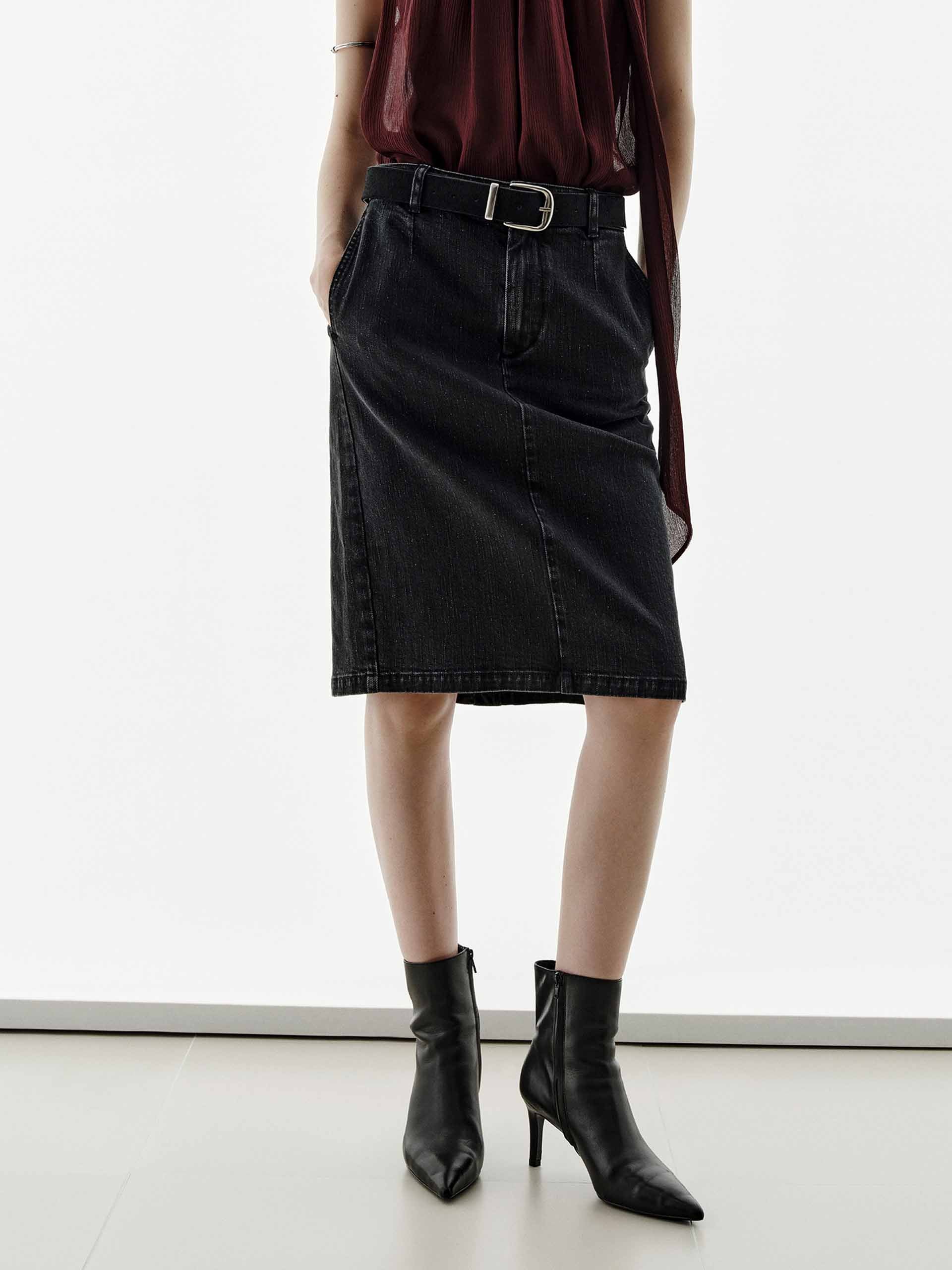 Black Denim Midi Skirt