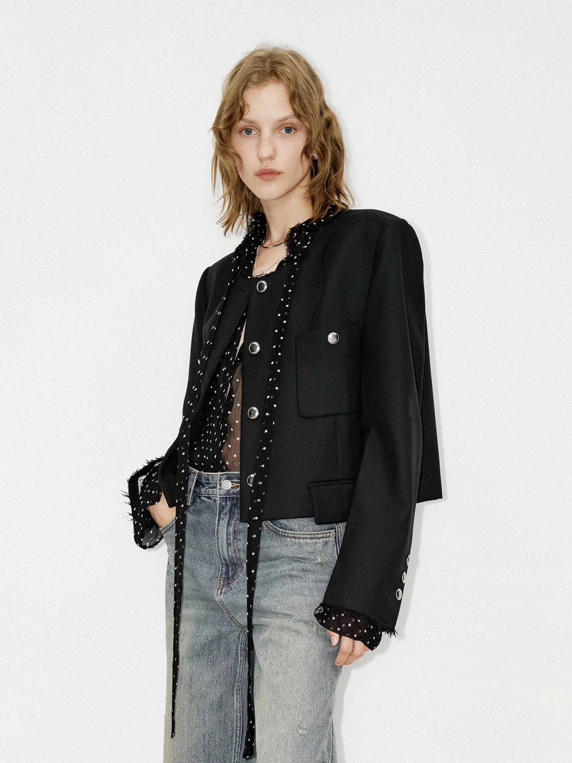 Boxy Fit Collarless Jacket - Image 2