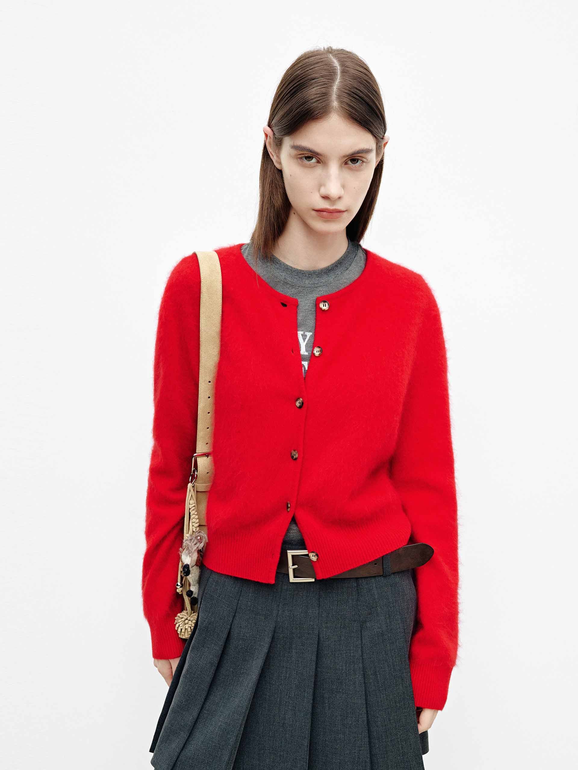 Button Cropped Wool Cardigan
