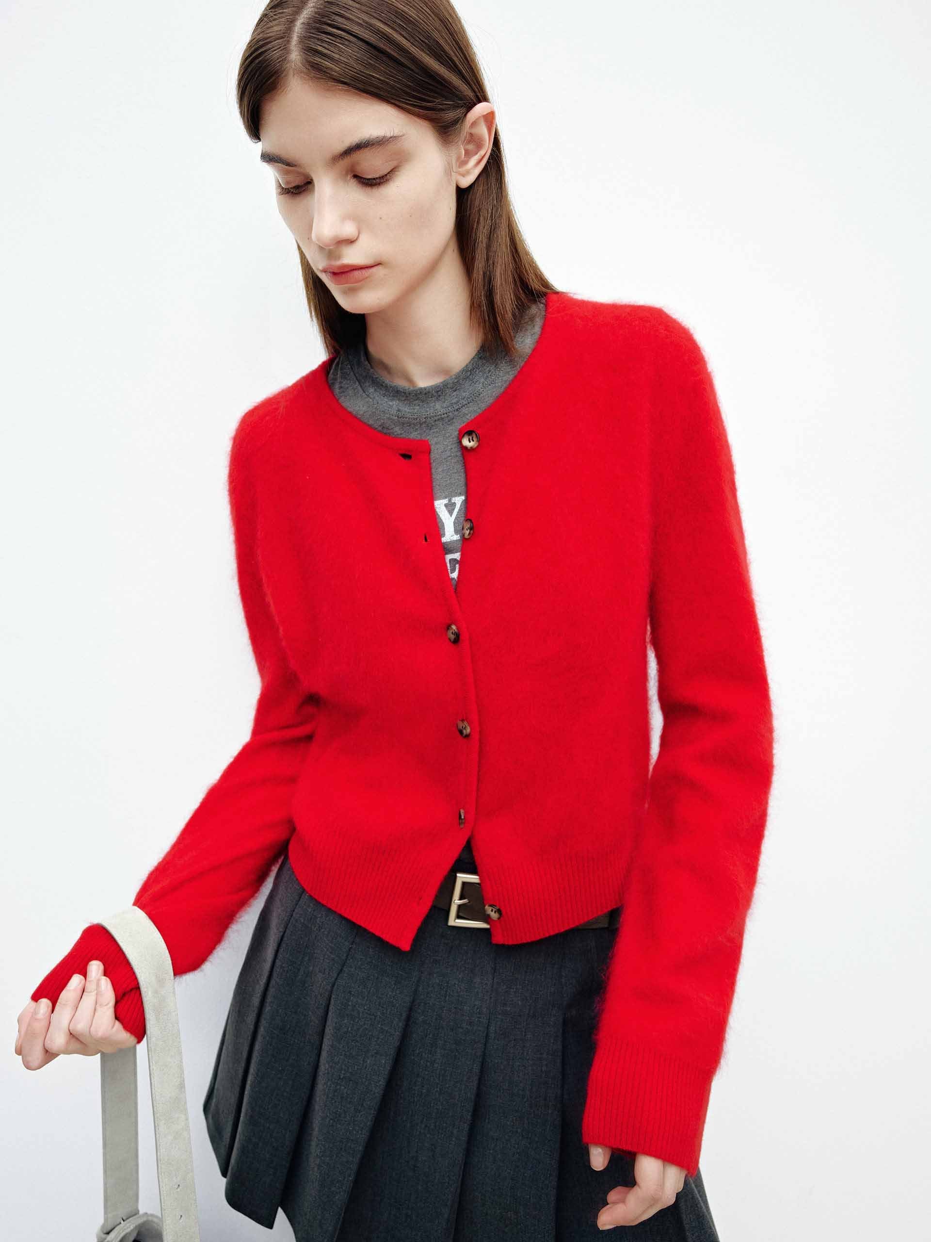 Button Cropped Wool Cardigan - Image 8