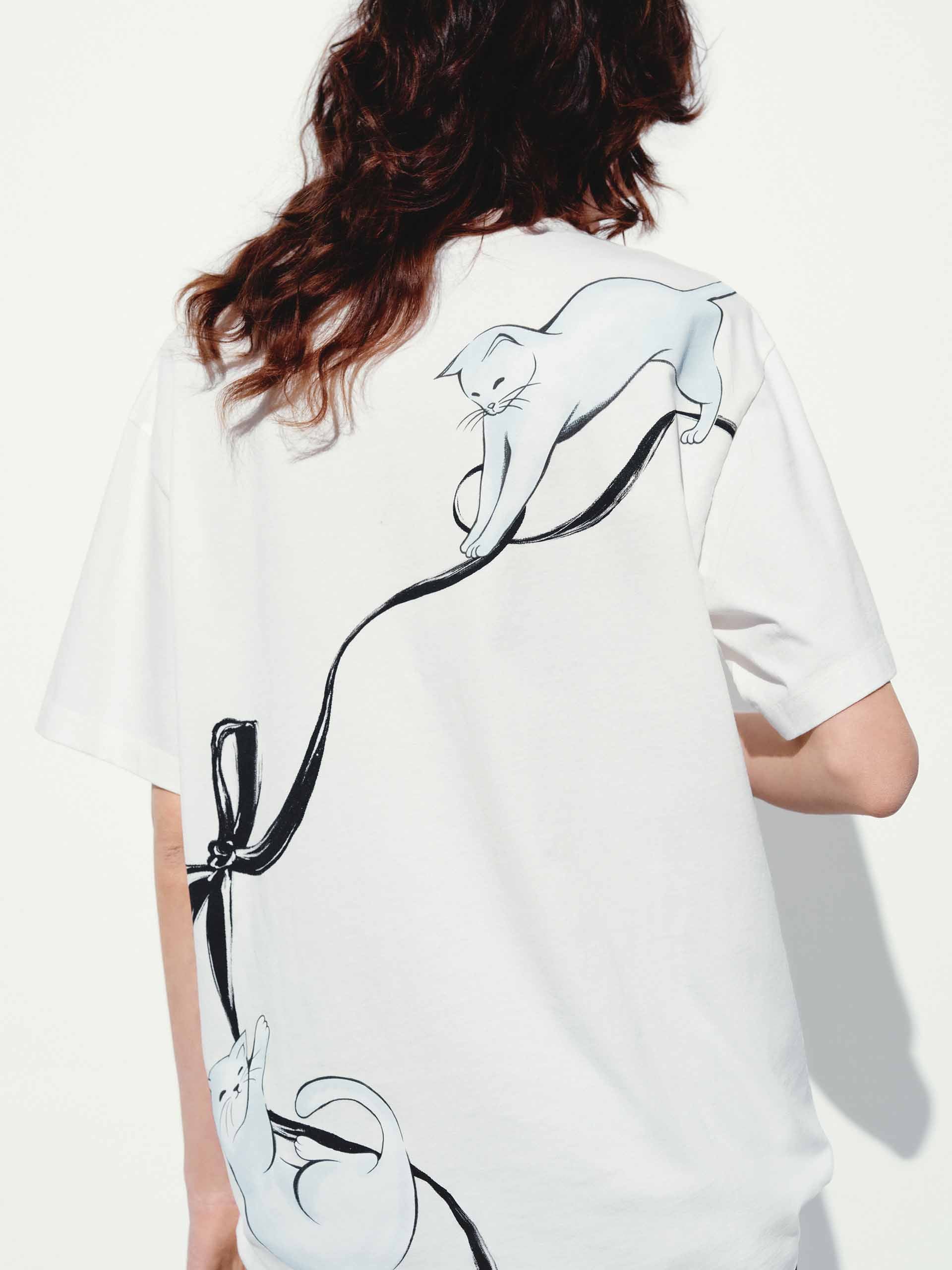 Cat Pattern Cotton T-shirt - Image 7