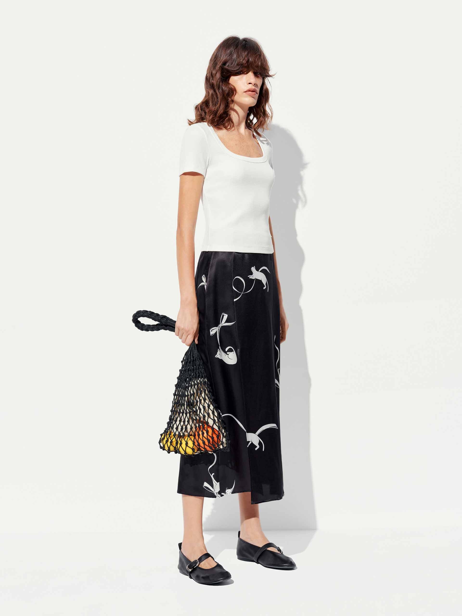 Cat Pattern Satin Skirt - Image 2