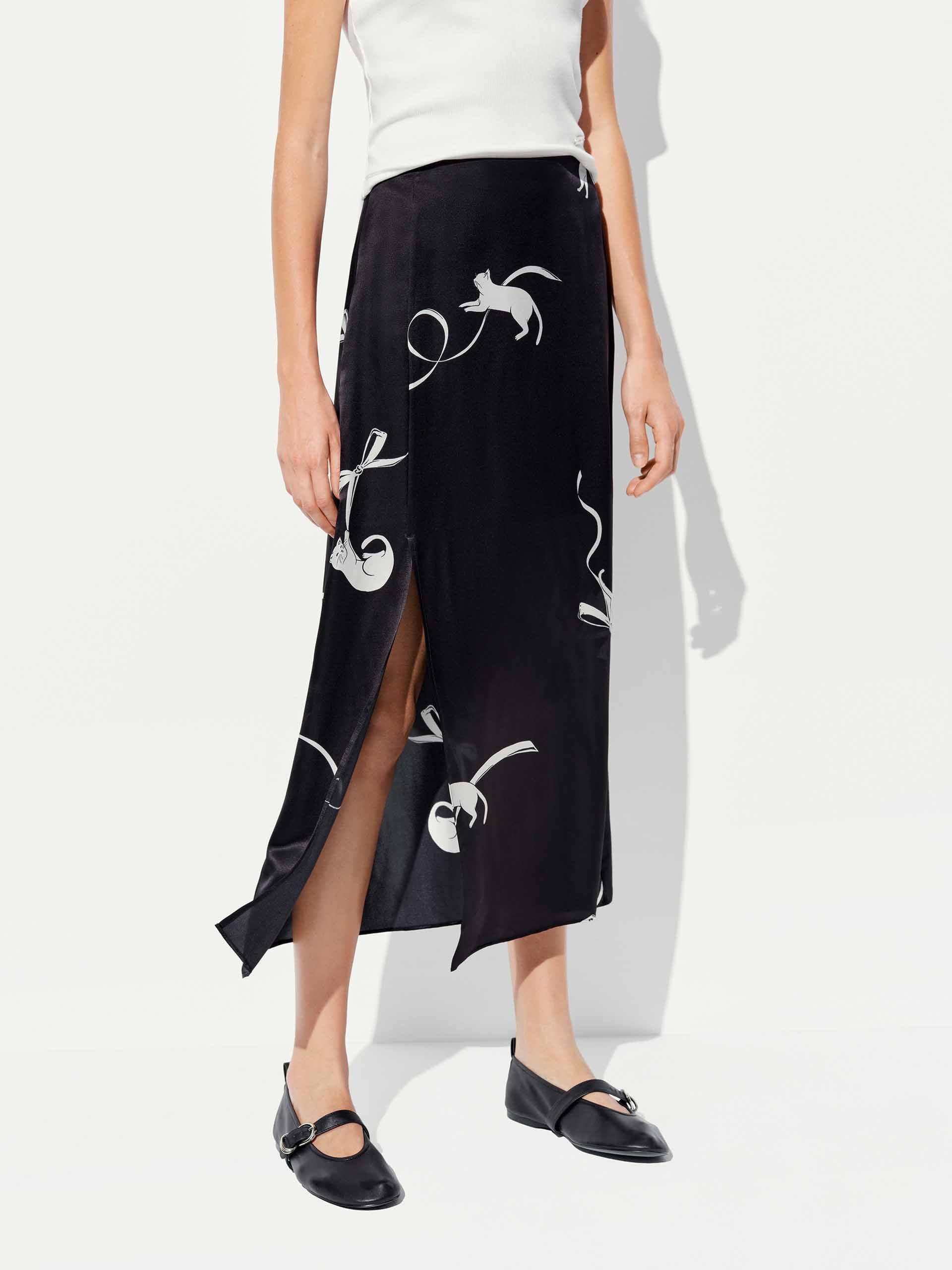 Cat Pattern Satin Skirt - Image 3