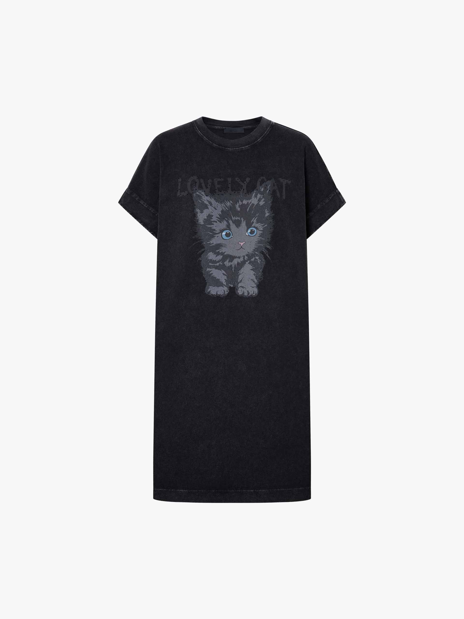 Cat Print Cotton Mini Dress - Image 5