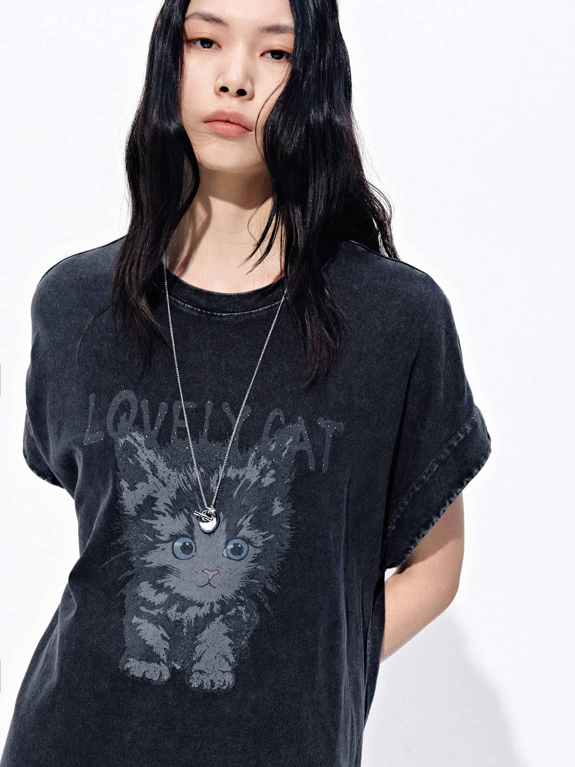 Cat Print Cotton Mini Dress - Image 6