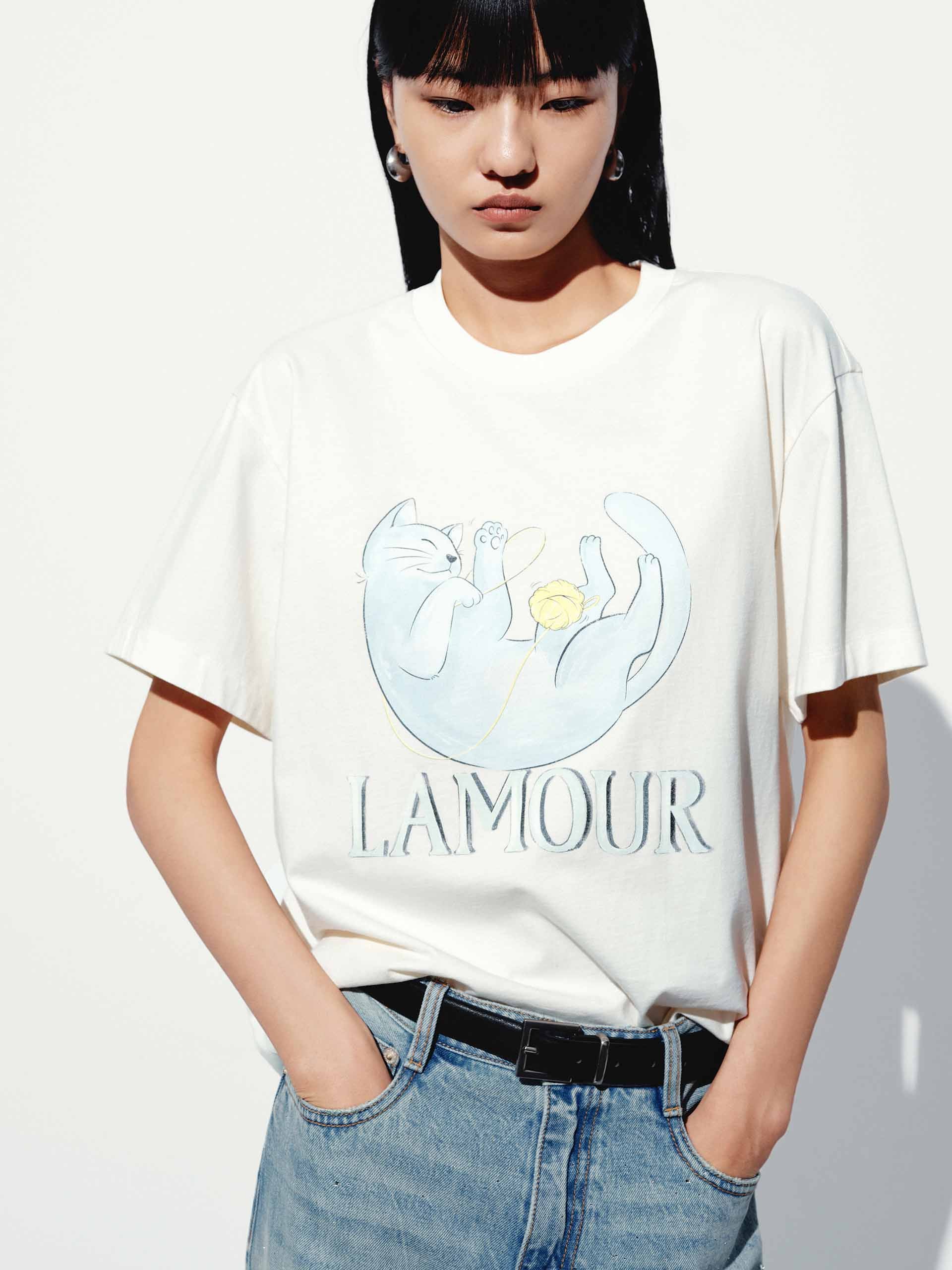 Cat Print Cotton T-shirt - Image 15