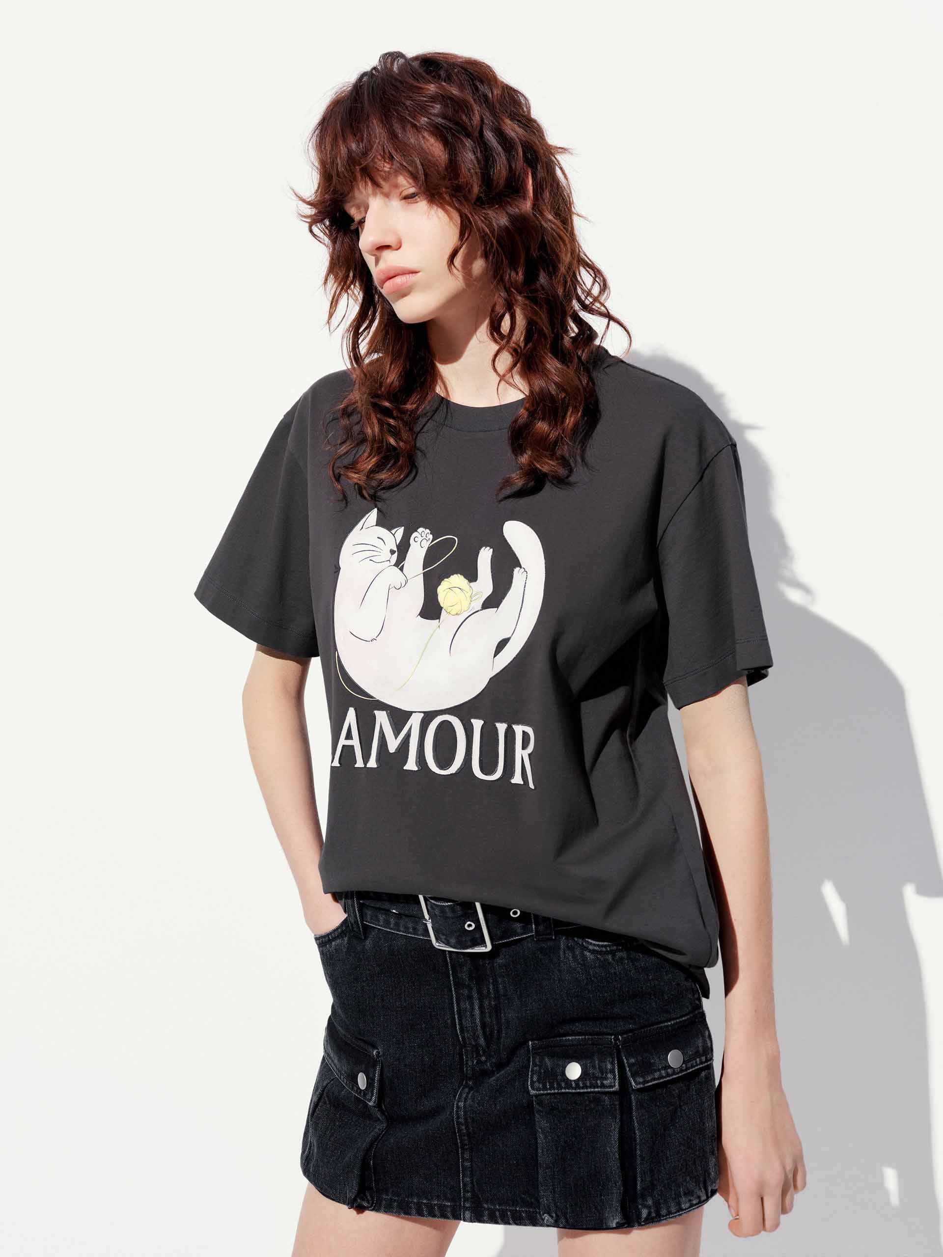 Cat Print Cotton T-shirt - Image 3