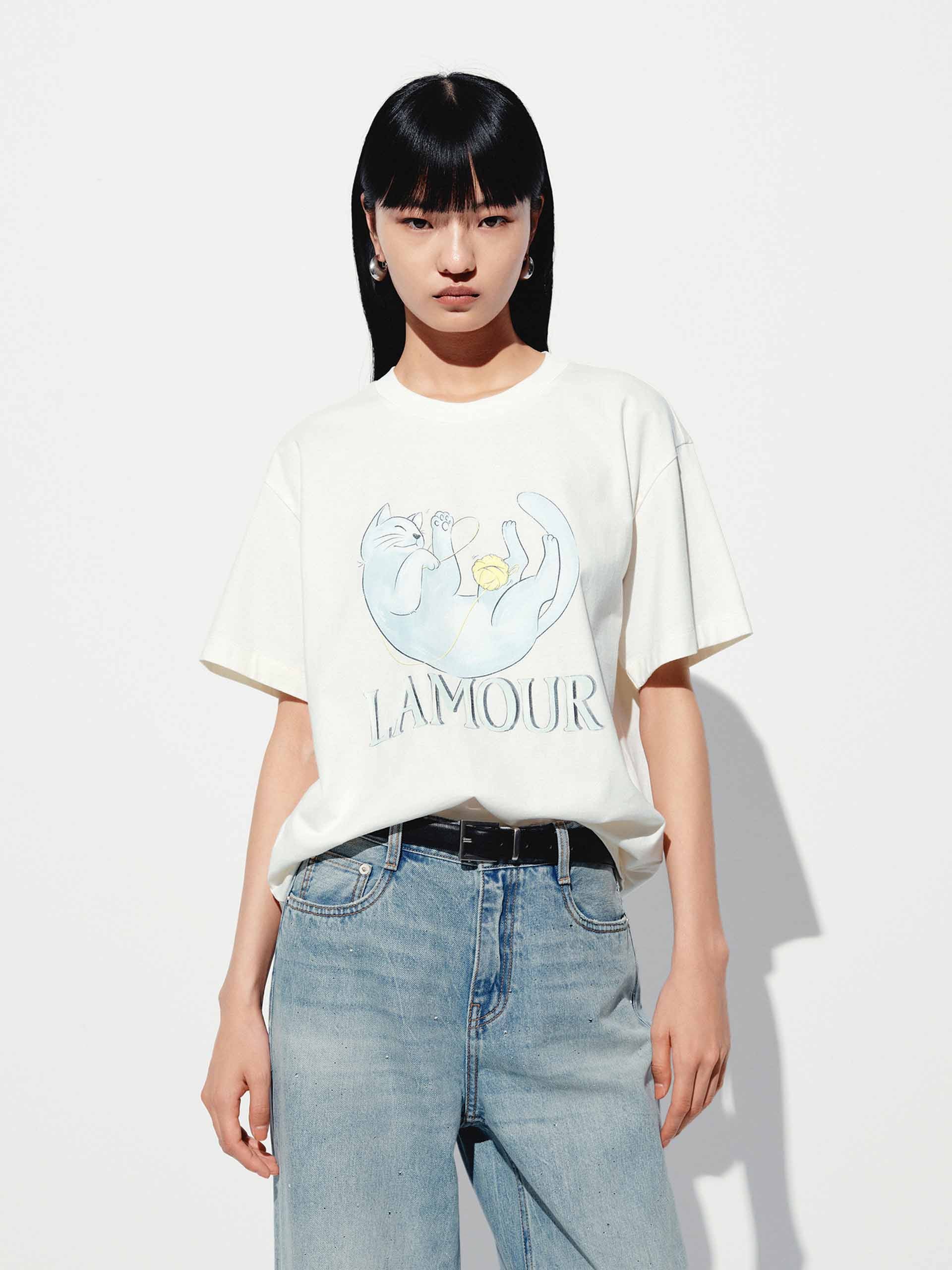 Cat Print Cotton T-shirt - Image 9