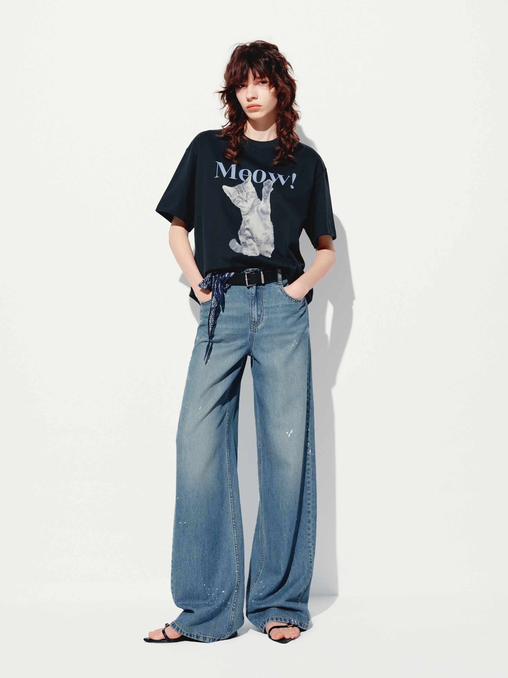 Cat Printed Cotton T-shirt - Image 16