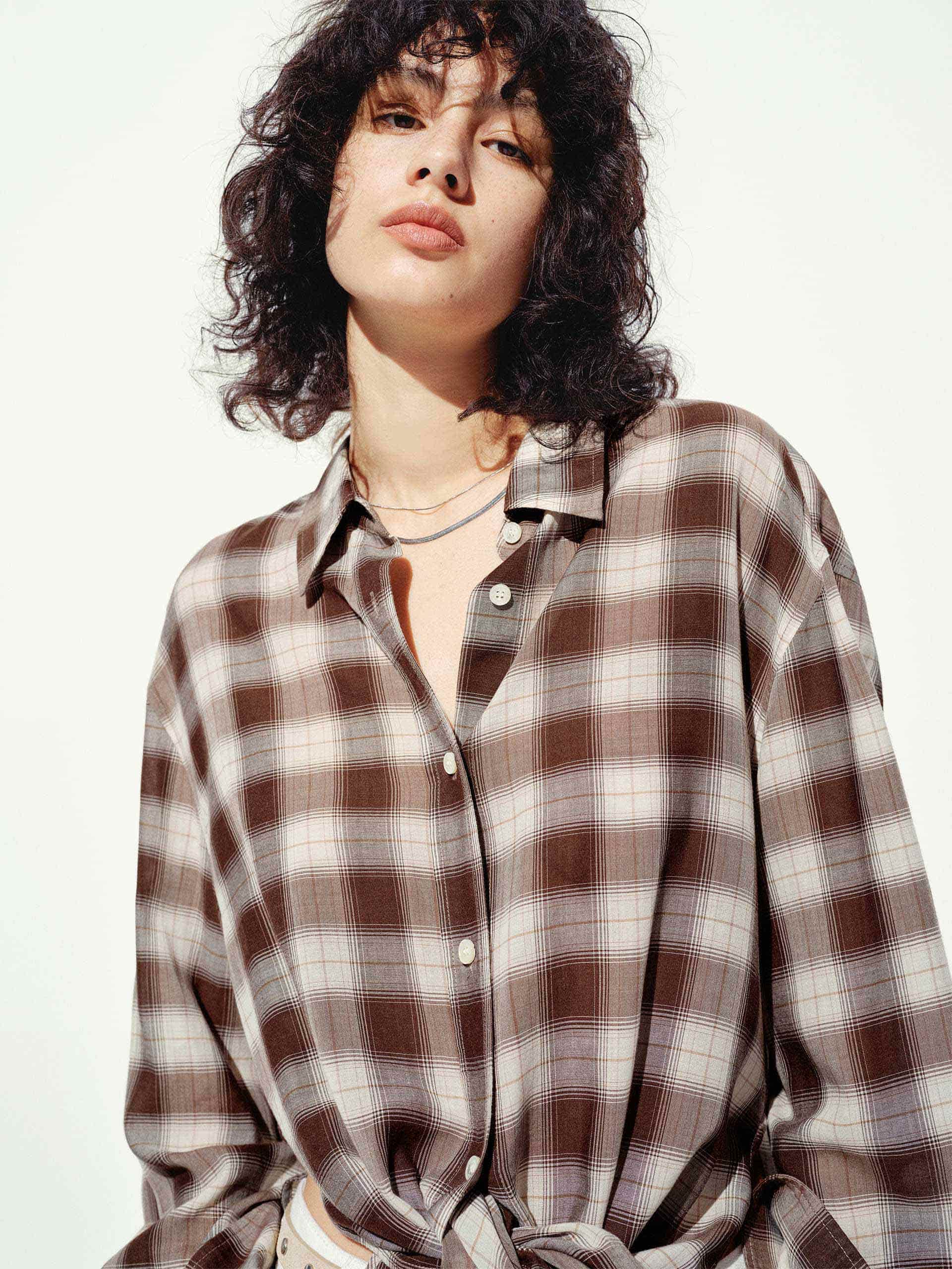 Checked Contrast Loose Shirt - Image 6