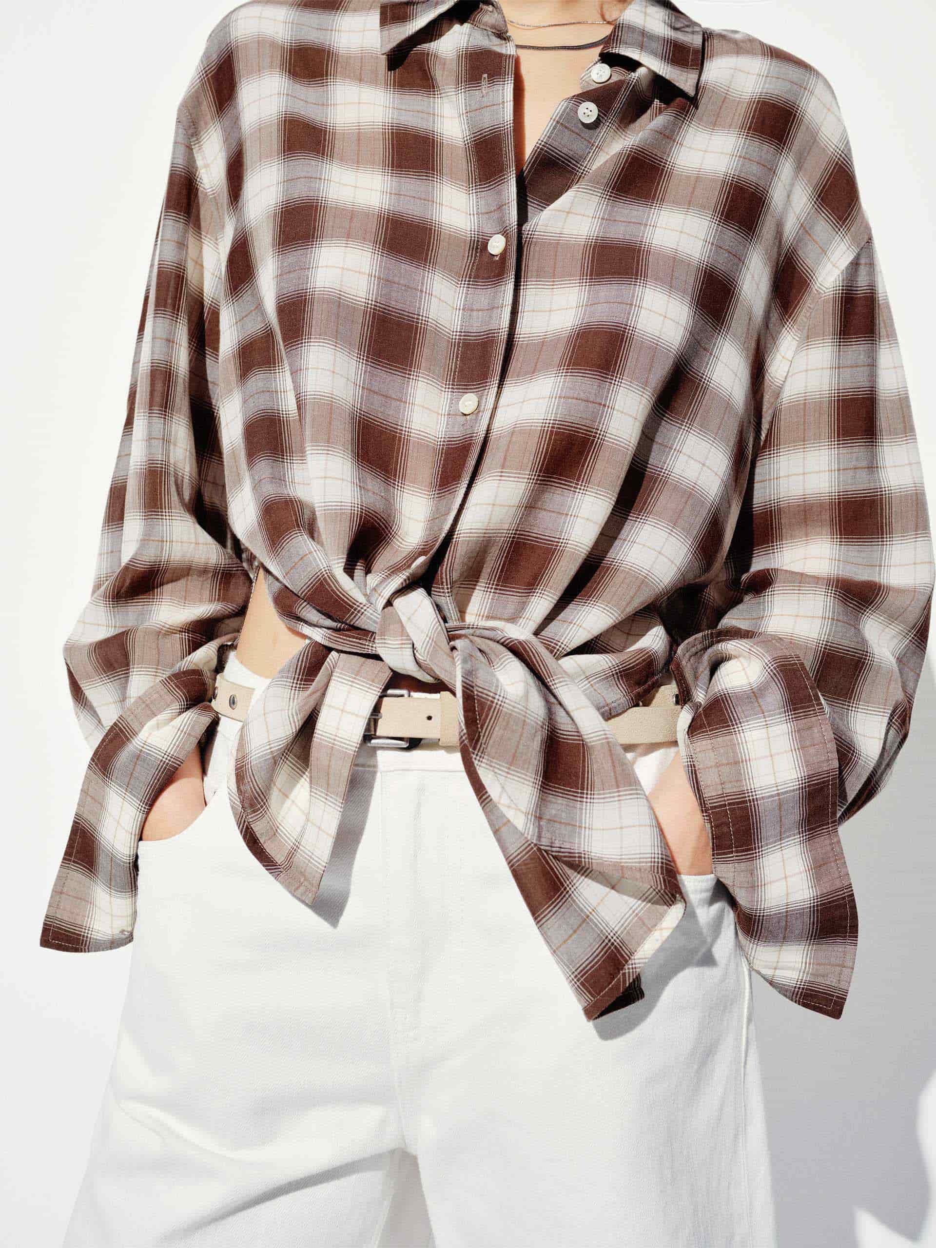 Checked Contrast Loose Shirt - Image 7