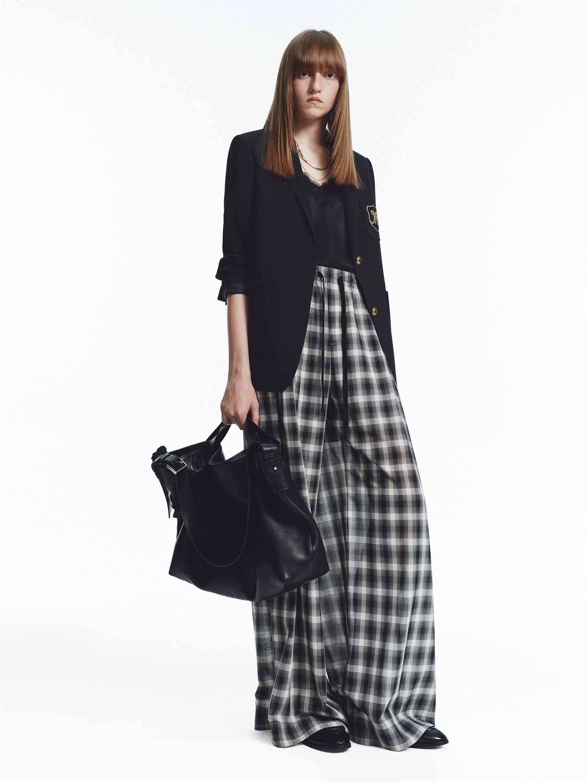 Checked Wide Leg Trousers - Image 7