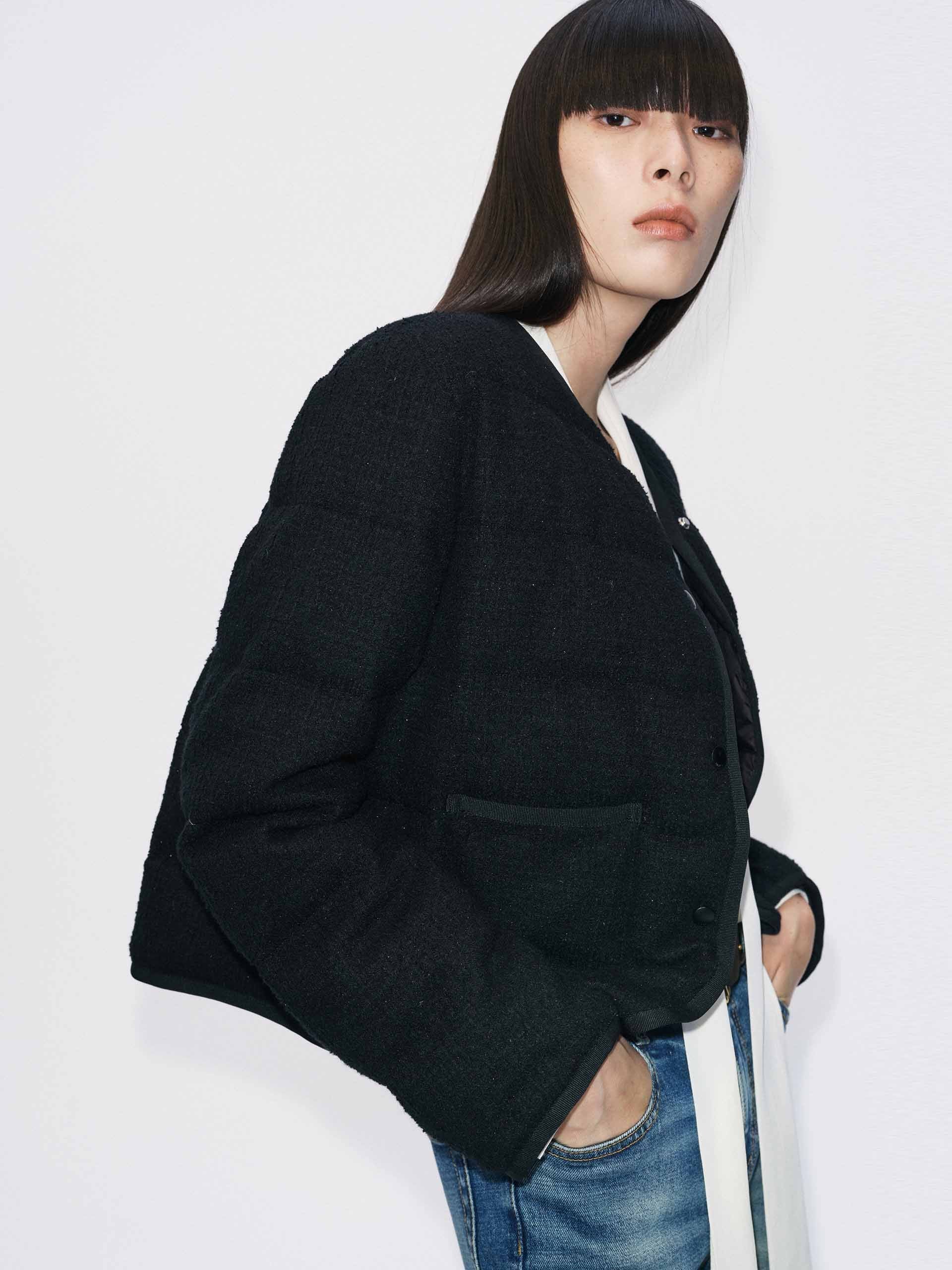 Collarless Cropped Down Jacket - Image 11