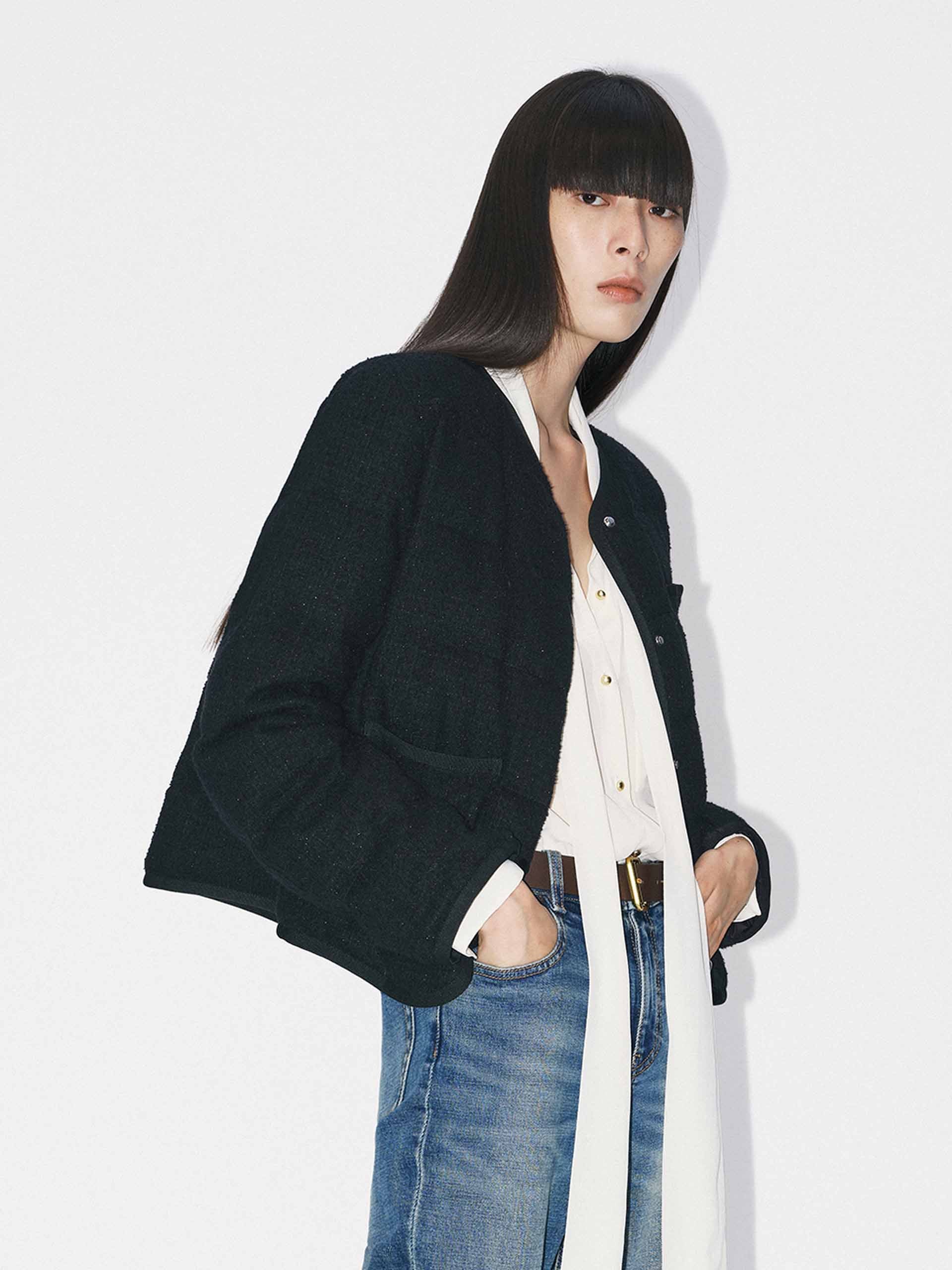 Collarless Cropped Down Jacket - Image 15