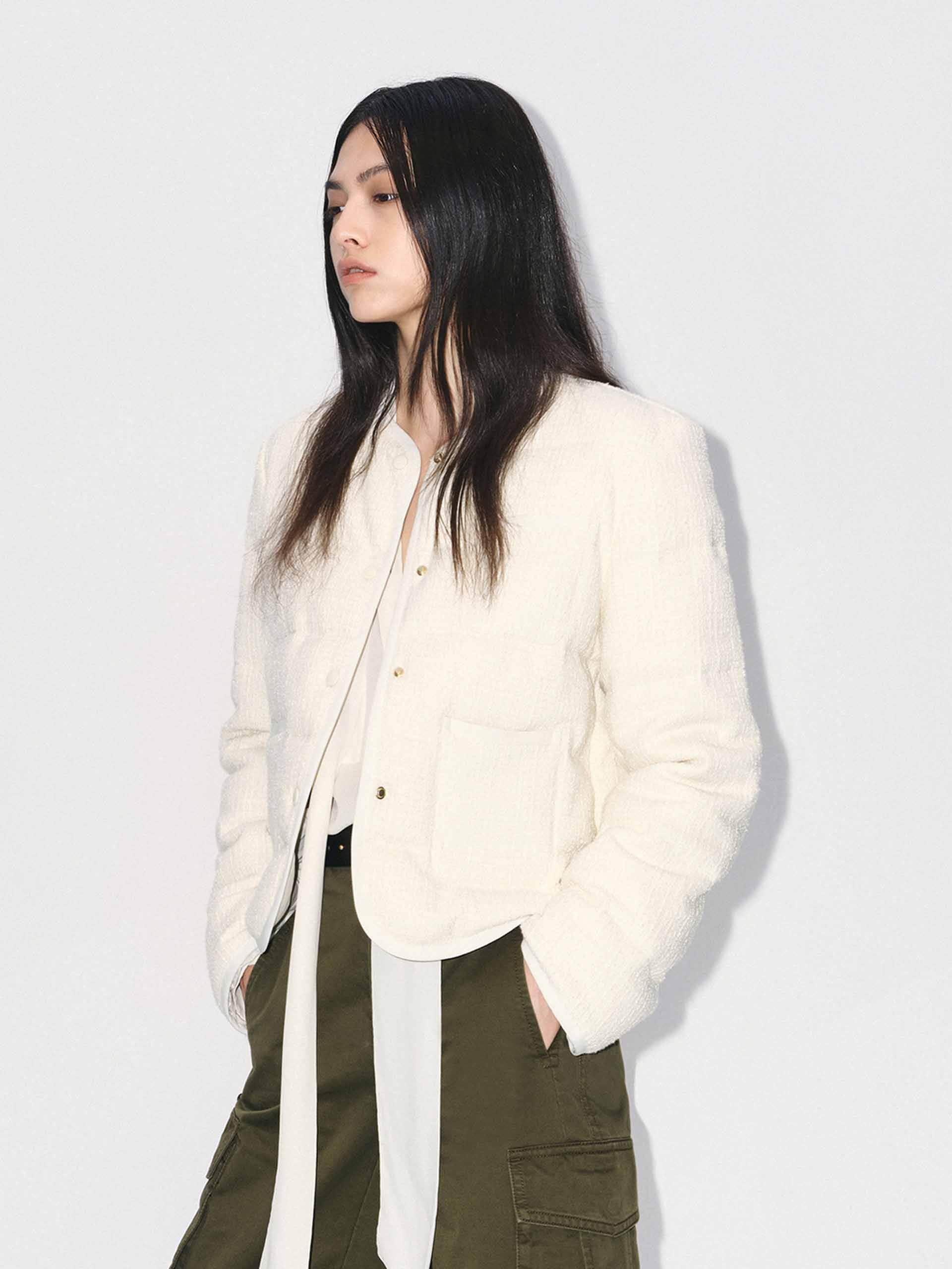 Collarless Cropped Down Jacket - Image 3